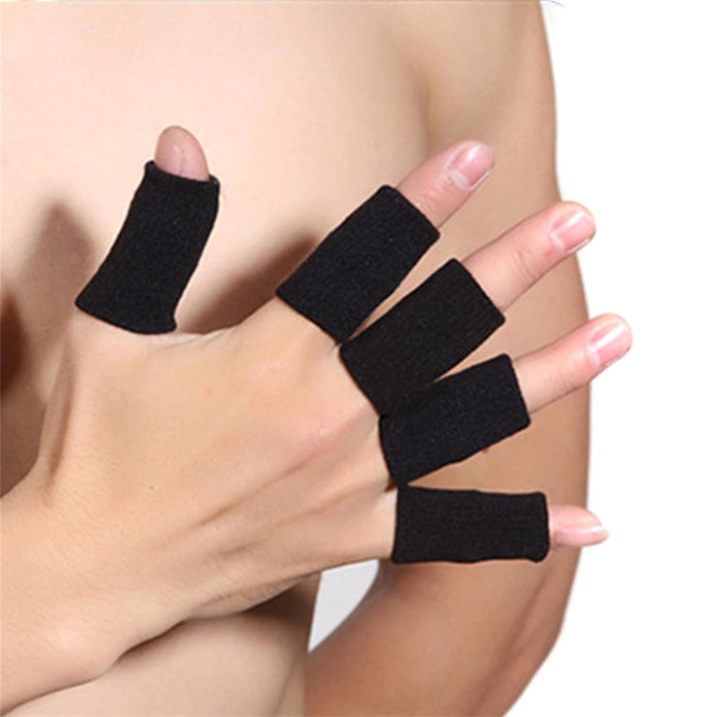 Finger Sleeves, Thumb Splint Brace for Finger Support, Breathable Elastic tape, Compression Pression Protector for Pain Relief (5, black)