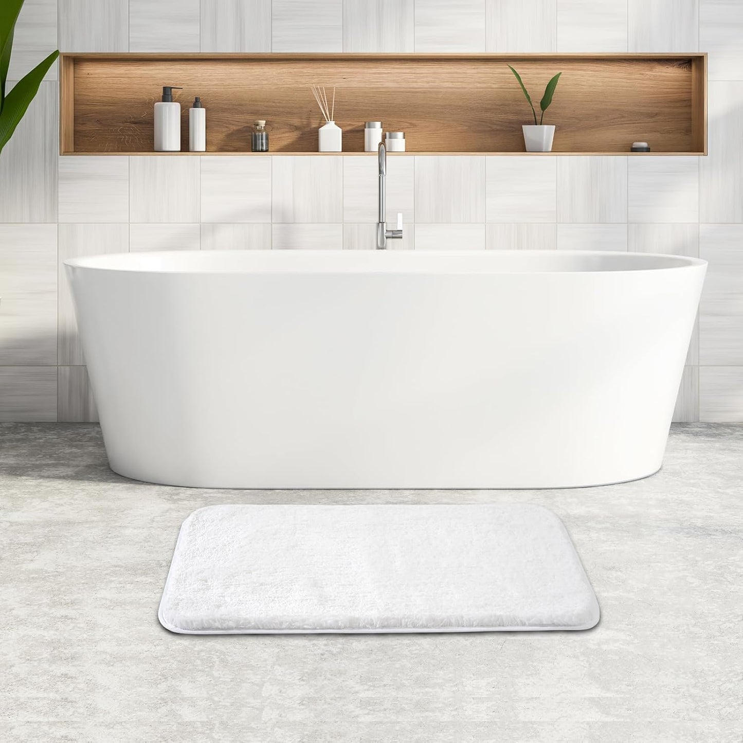 ROSMARUS Shaggy Bath Rugs for Bathroom Non Slip 24" X 36", Water Absorbent Bath Mat, Soft Shower Mat for Floor & Tub, Fluffy Plush Rug Machine Washable, White