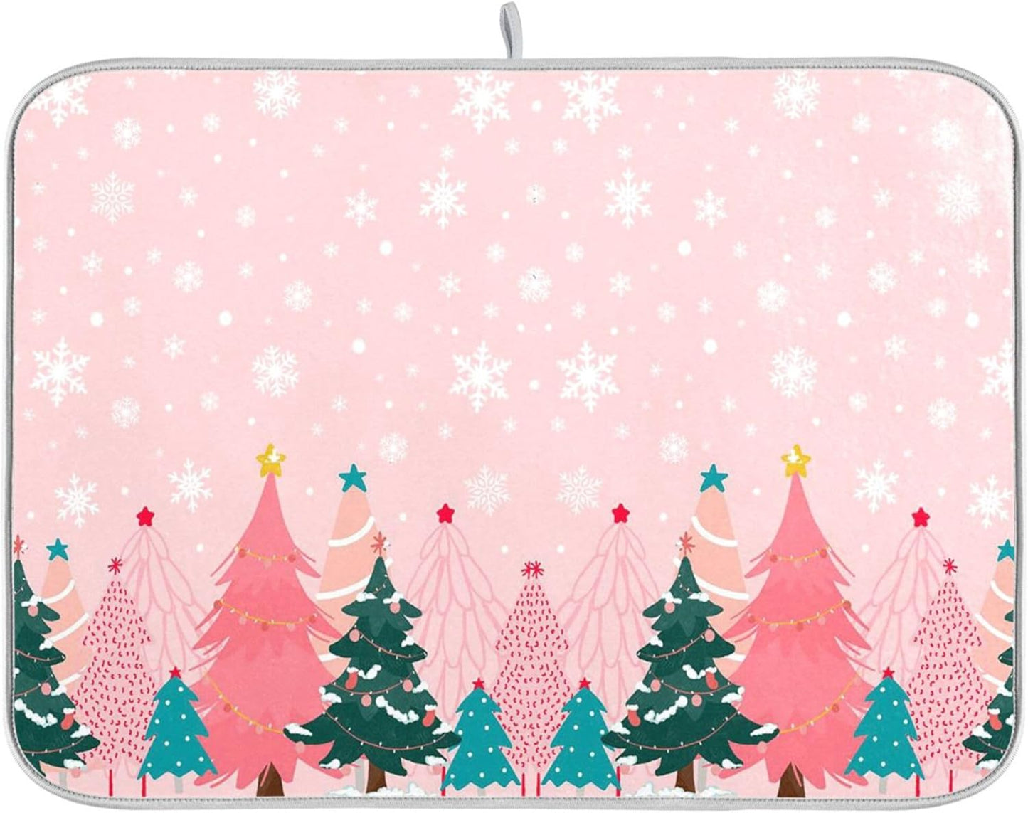 Christmas Tree Pink Dish Drying Mat for Kitchen Countertop 16x18 Winter Snowflake White Xmas Small Drying Mat Reusable Quick Dry Dish Sink Mats Easy Clean Decorative Essentials