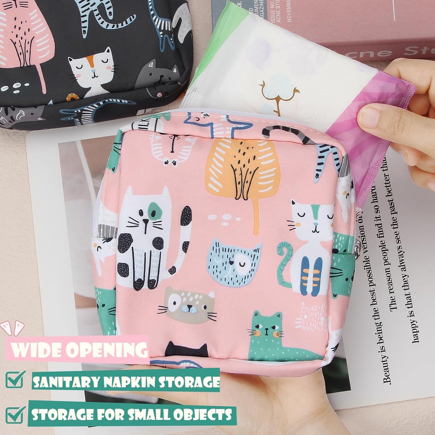 Desing Wish Sanitary Pad Storage Bag Portable Period Bag for Teen Pads/Sanitary Napkins/Small Tampons, Sanitary Napkin Storage Bag First Period Gifts for Teen Girls (Purple Hearts)