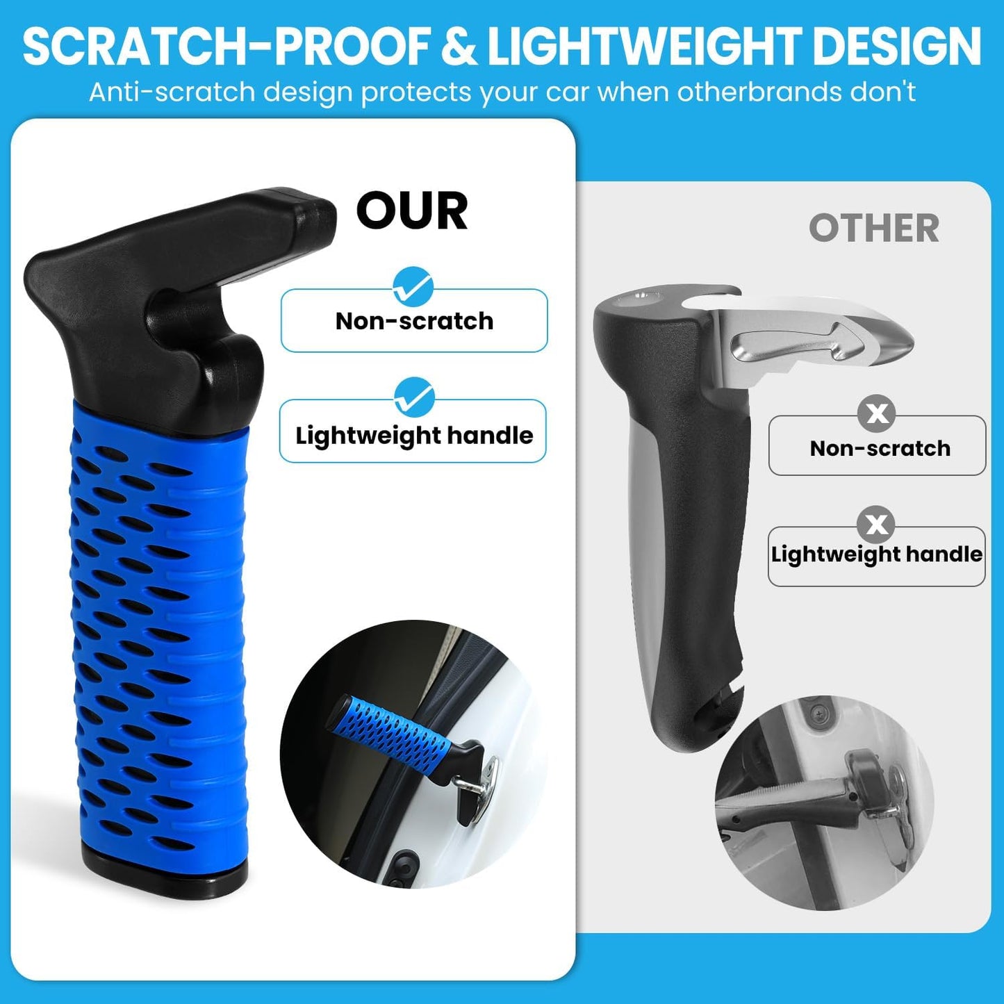 Elderly Car Door Handle Assist Support - Auto Grab Cane for Seniors & Handicapped, Portable Mobility Aids for Getting Out of Car- Blue, 2 Pack