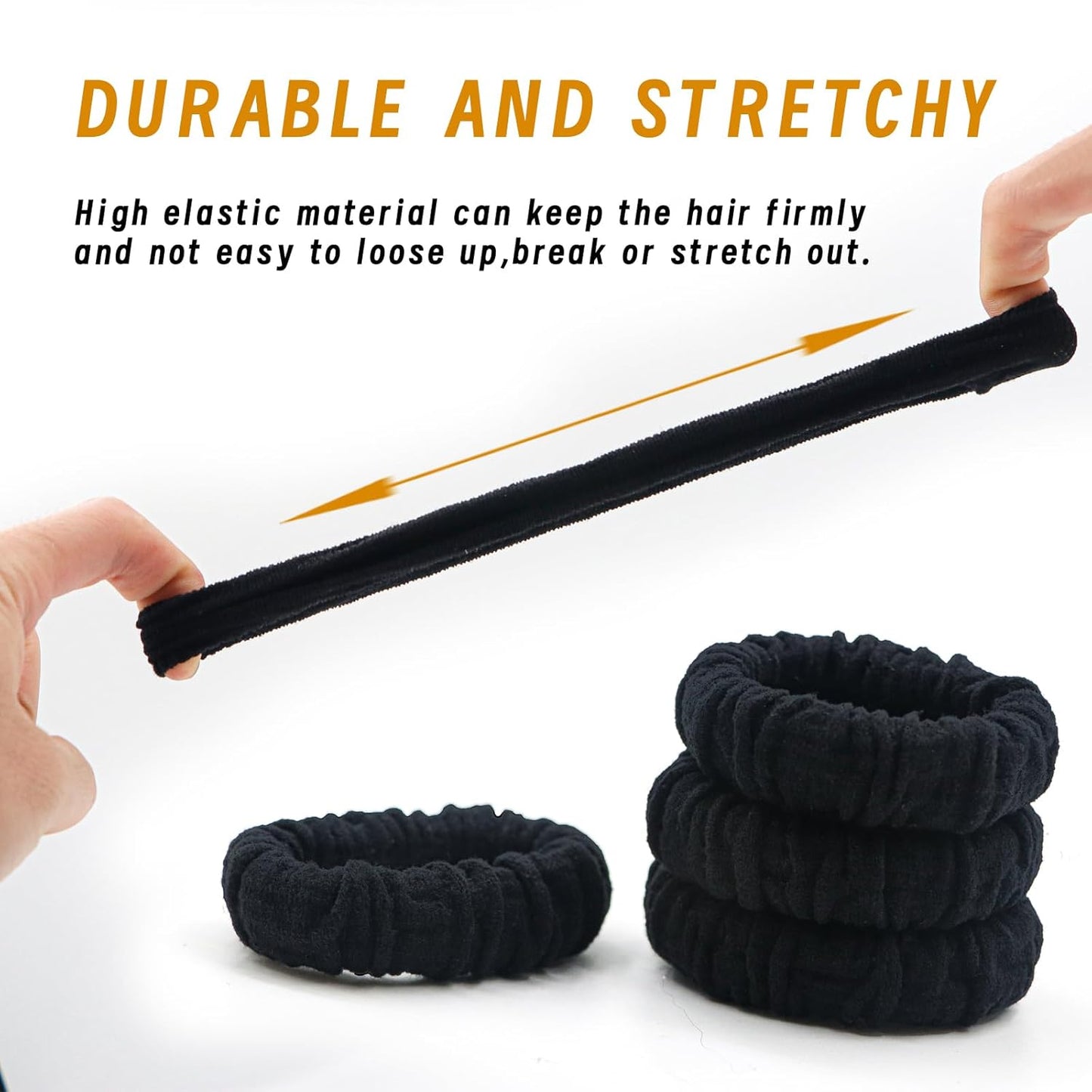 Youxuan No Damage Soft Polyester Hair Ties, No Tug Scrunchies Hair Bands with Strong Elasticity – Black
