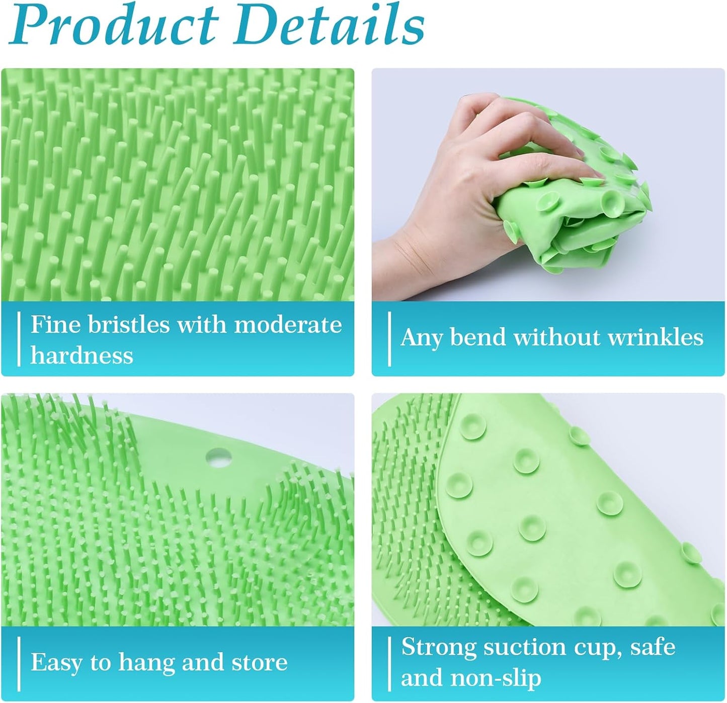 2 Pack Silicone Shower Foot Scrubber Mat, Back Washer Exfoliating Bath Wash Pad Wall Mounted, Foot Cleaner for Men and Women(Green)