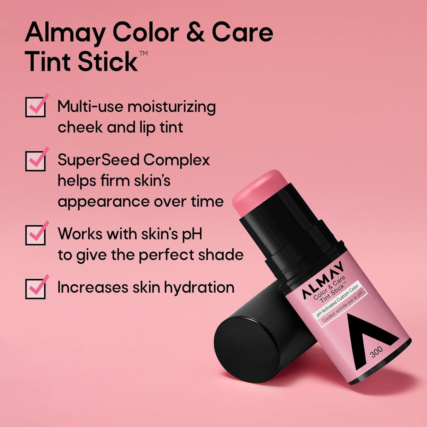 Almay Lip and Cheek Tint, Color & Care Tint Stick, Multi-Use Moisturizing Blush and Lip Color, Dewy Finish, 500 Berry Flush, 0.25 oz