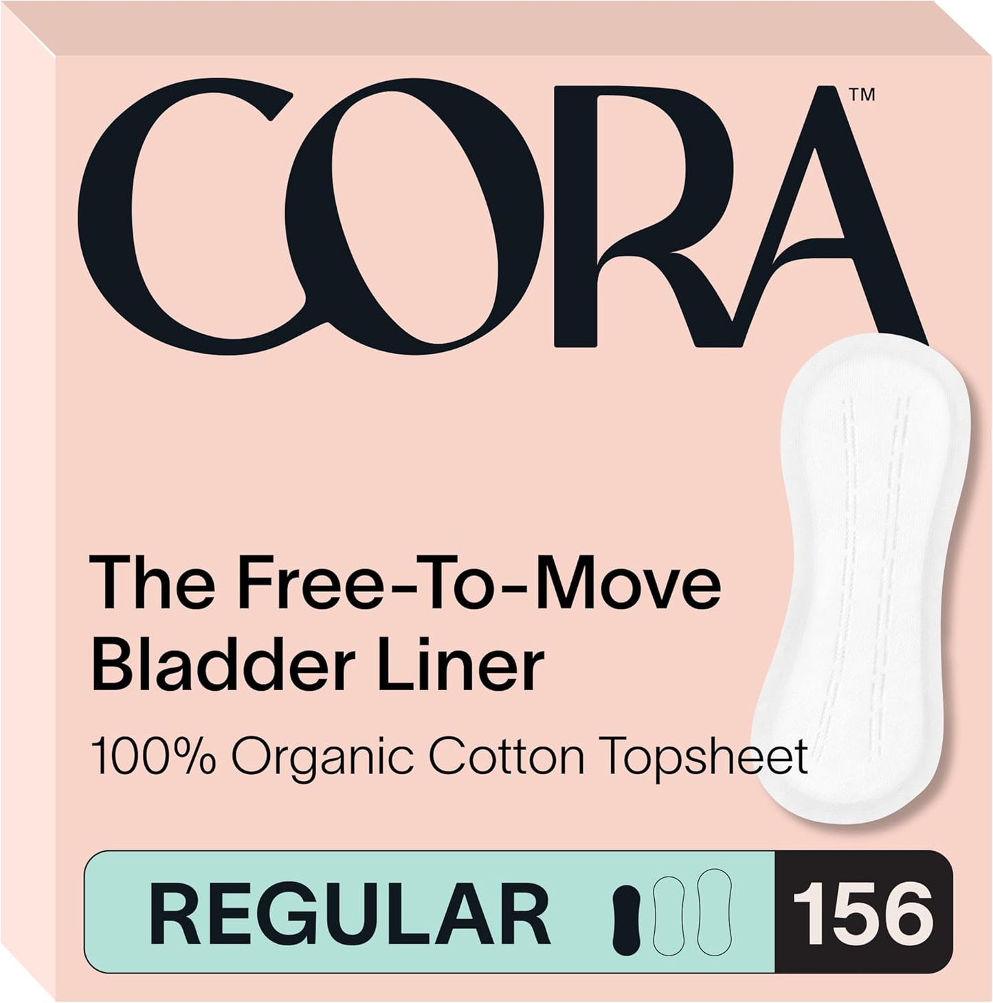 Cora Organic Bladder Liners | Ultra Thin Incontinence & Postpartum Pads for Women | Panty Liners for Bladder Leaks | Breathable Cotton (156 Regular)