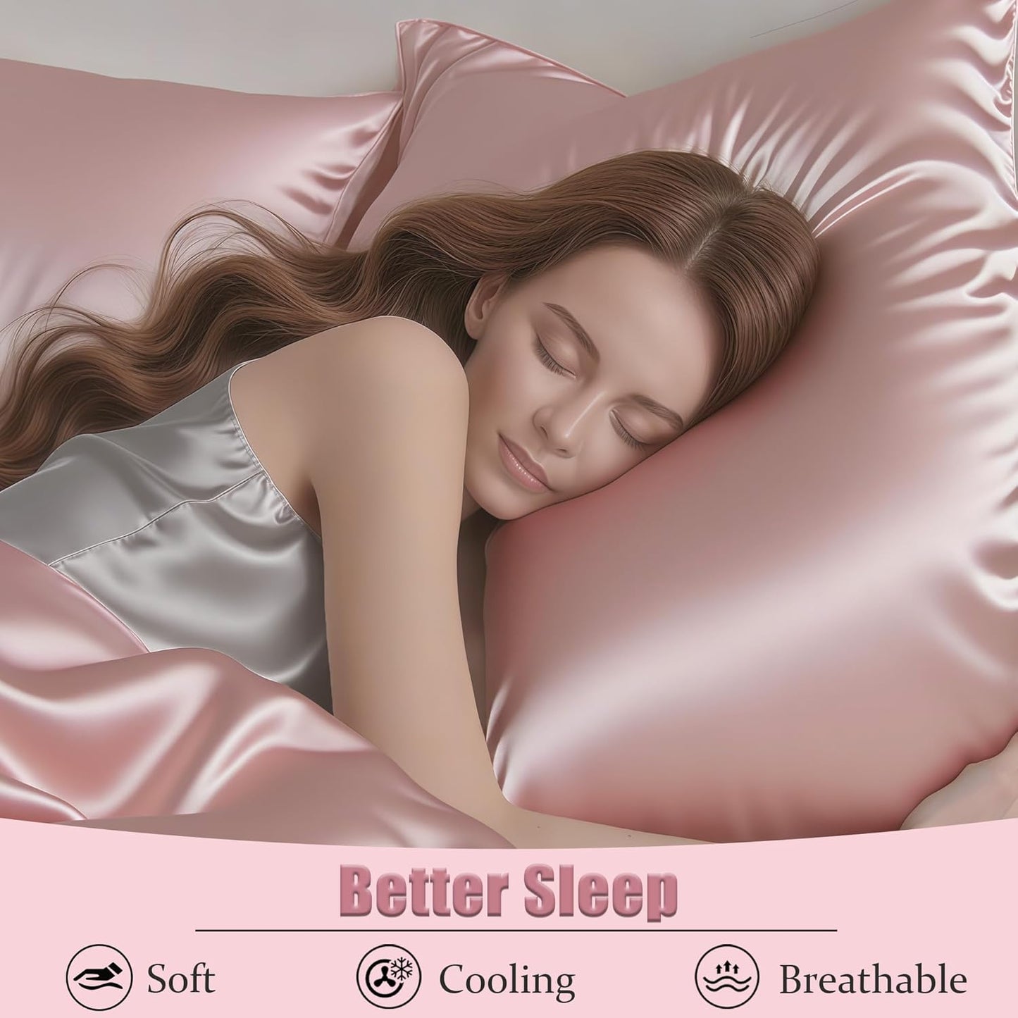 Mulberry Silk Pillow Cases with Zipper, Ultra Smooth Soft Breathable Cooling Pillow Cases for Hot Sleepers, Silk Satin Pillowcase for Hair and Skin, Gifts for Women (Pink, King Size, 1 Pack)