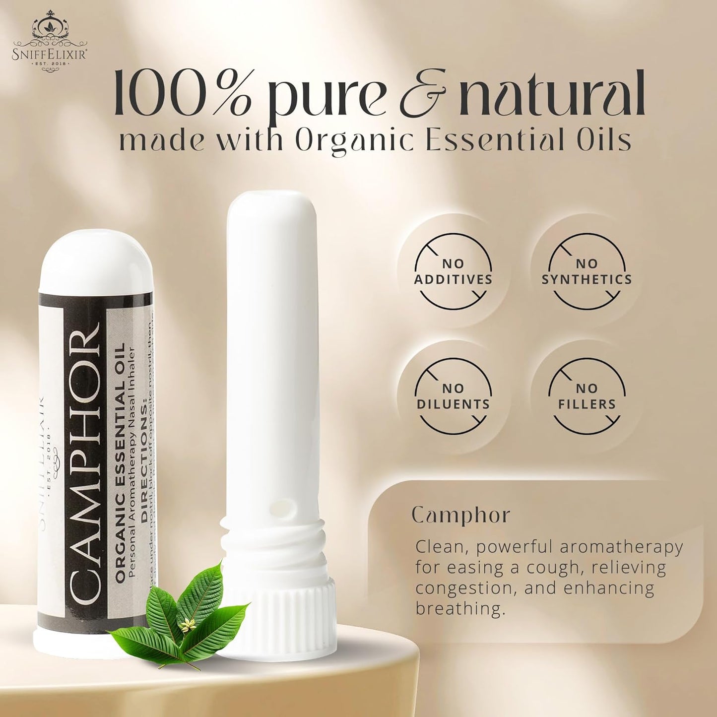 Chest Congestion & Mucus Relief Nasal Inhaler - Vapor Stick with Organic Camphor for Cough Support