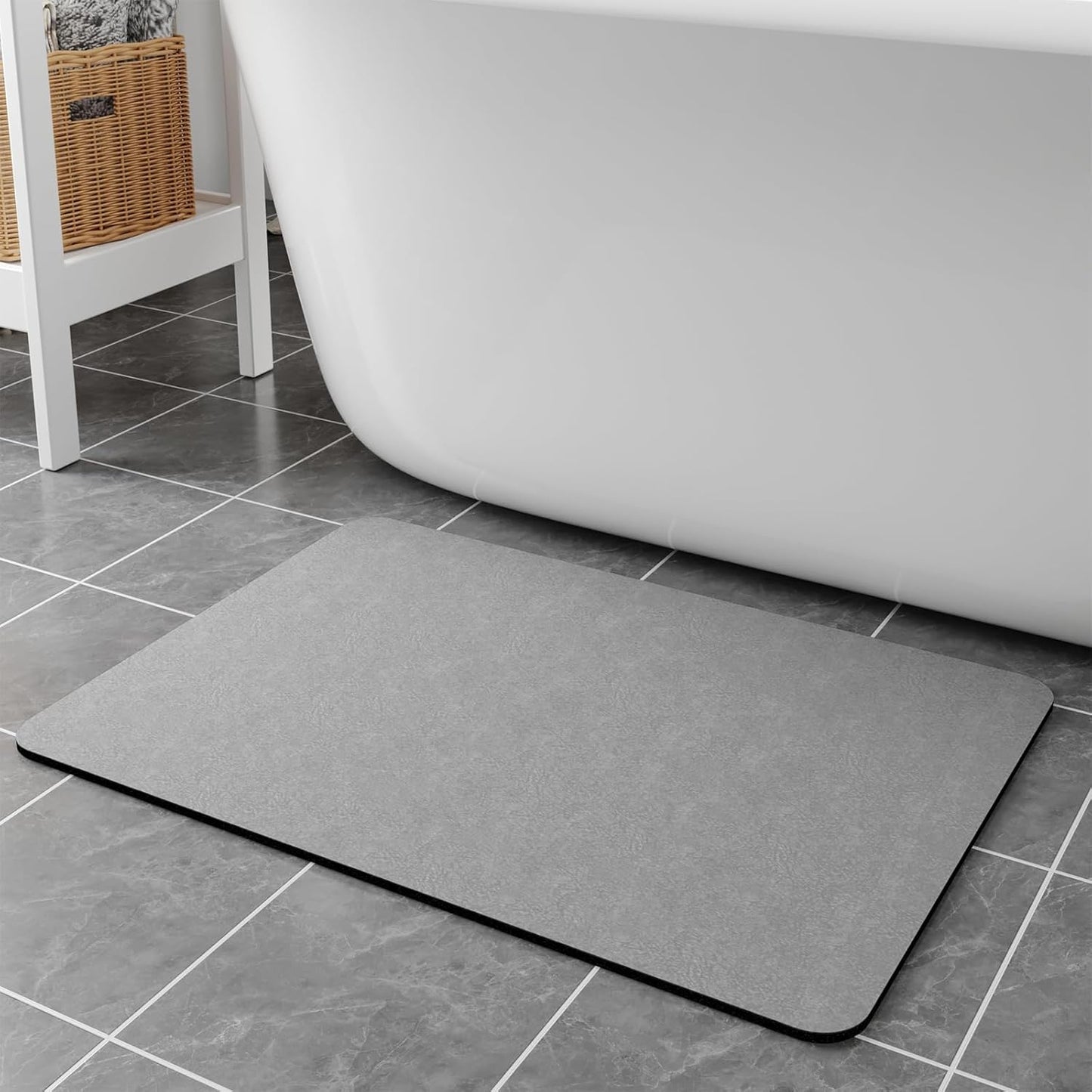 Bath Mat Rugs 24x17 - Diatomaceous Earth Bath Mat Quick Dry Absorbent Bathroom Rugs Rubber Non Slip Thin Bathroom Mat Fit Under Door, Bath Mats for Bathroom Floor, Tub and Shower, Sink, Grey