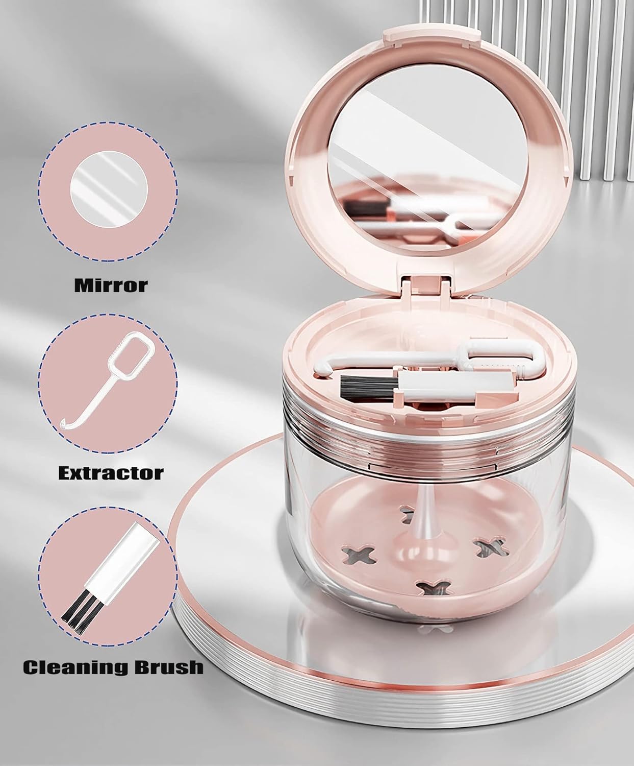 MURRI&MURRDI Retainer Mouth Guard Soak Container Box, Denture Bath Case with Strainer Basket, Braces Cleaner Cup, Travel Storage Holder for Dentures, Retainers & Aligners (Pink)