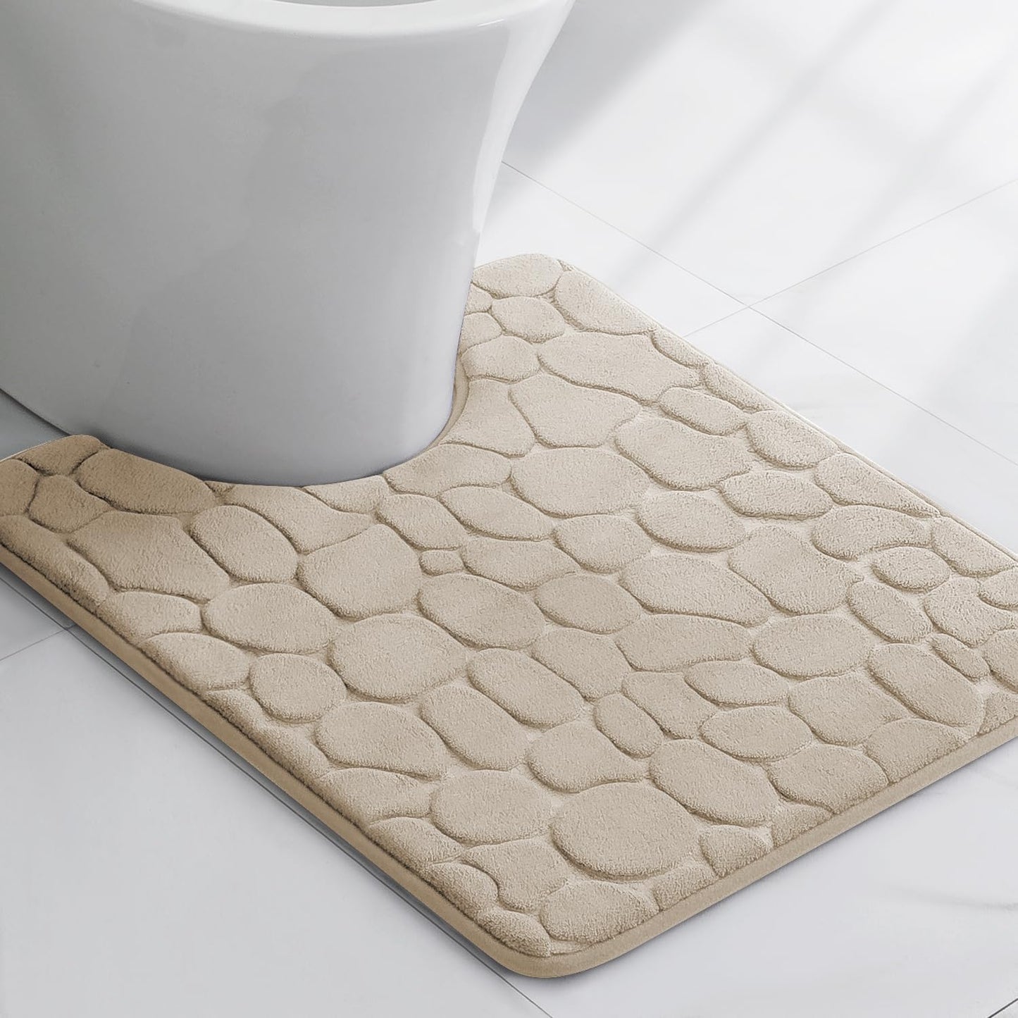 YIHOUSE Memory Foam Bath Mat Cobblestone Bathroom Rugs Super Water Absorbent Bath Mats for Bathroom Machine Washable Bath Rugs(20 x 24,Khaki)