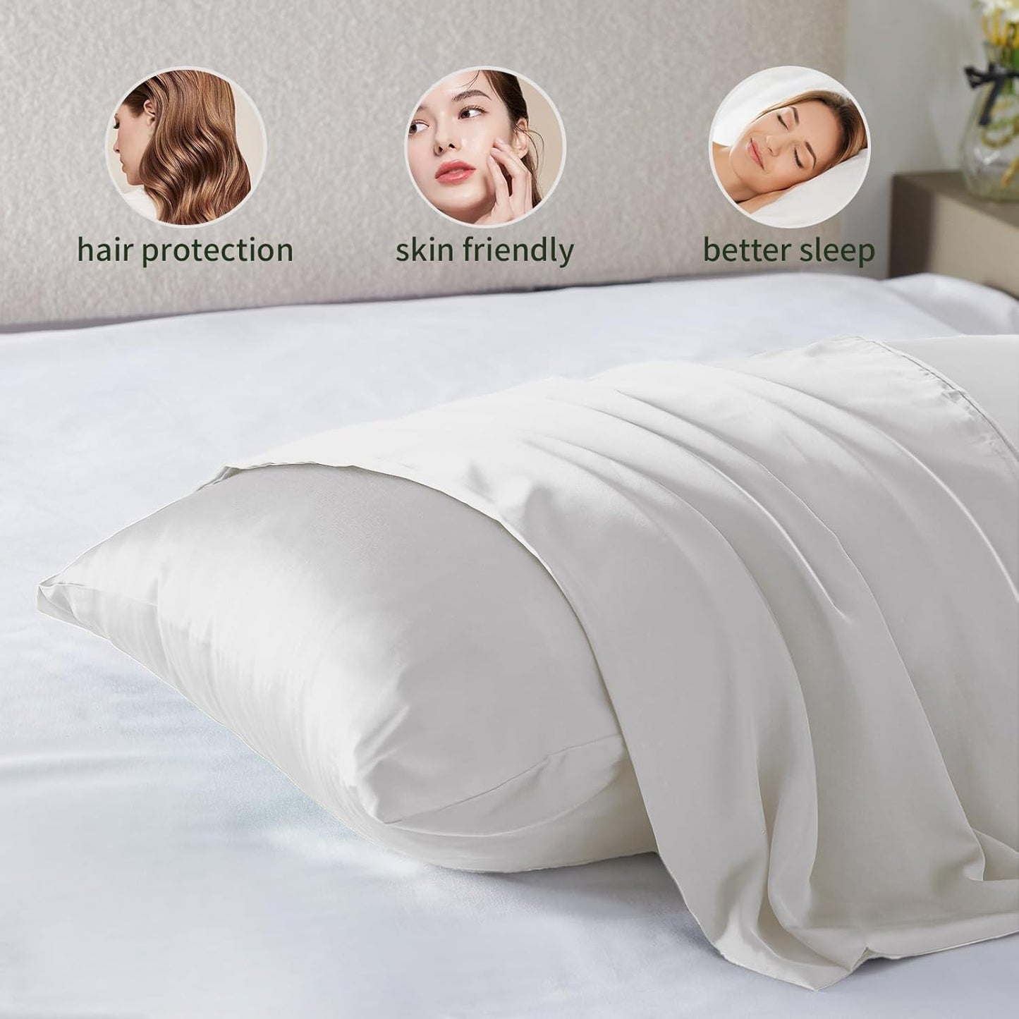 Silk Pillowcase for Hair and Skin Mulberry Silk Pillowcase Soft Breathable Smooth Both Sided Natural Silk Pillowcase with Zipper Beauty Sleep Silk Pillow Case 1 Pack for Gift (King, White)