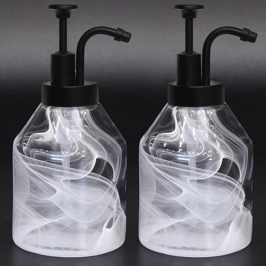 Bathroom Glass Soap Dispenser Set, 2 Pcs Unique 3D Cloud Pattern Thick Glass Soap Bottle with Rust-Free Black ABS Pump for Kitchen Counter Dish Soap Dispenser (375ml/12.7 Oz)