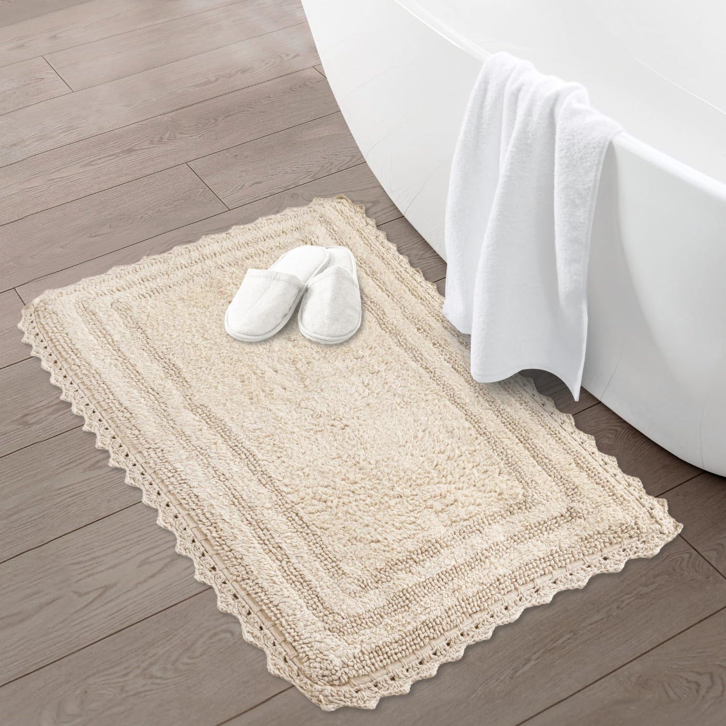 RAJRANG Bath Rug for Bathroom Cotton Absorbent Soft Reversible Woven Bath Mat Shortbread Rectangle 34x21 Inches