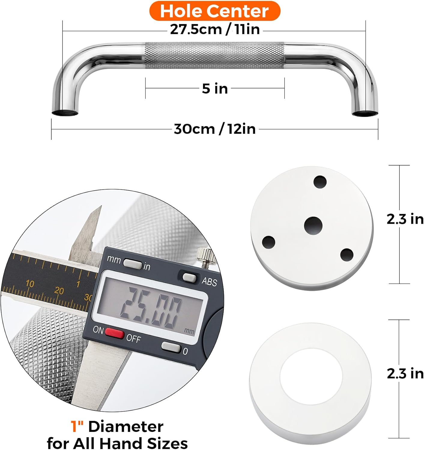 Grab Bars for Shower, 2 Pack 12-Inch Anti Slip Shower Handles for Elderly, Safety Shower Grab Bar, Stainless Steel Handicap Grab Bars for Bathroom (Polished Nickel 1" Diameter)