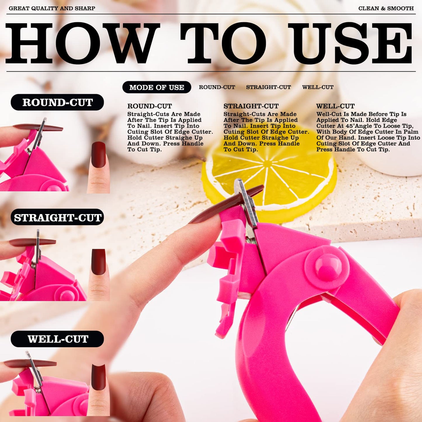 Hot Pink Acrylic Nail Clipper, Dial Clippers with Sizer, Adjustable Nail Tip Cutter with Length Measurement, Stainless Steel Acrylic Nail Tips Trimmer for Fake Nail Art Manicure Home DIY by GA&EN