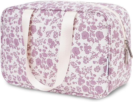 Narwey Large Floral Travel Toiletry Bag Women Toiletries Bag Skincare Bag Makeup Bag Organizer Make up bag Cosmetic Bag Medicine Bag for Girls (Little Dusty Pink Flower, Large)