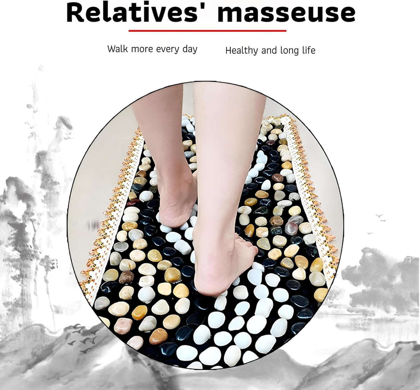 LIYAOLI Pebbles Foot Massager Mat - Acupressure Reflexology Pad with Natural Cobblestones for Pain Relief, Improved Circulation & Relaxation for Tired Feet (23.6" x 15.7")