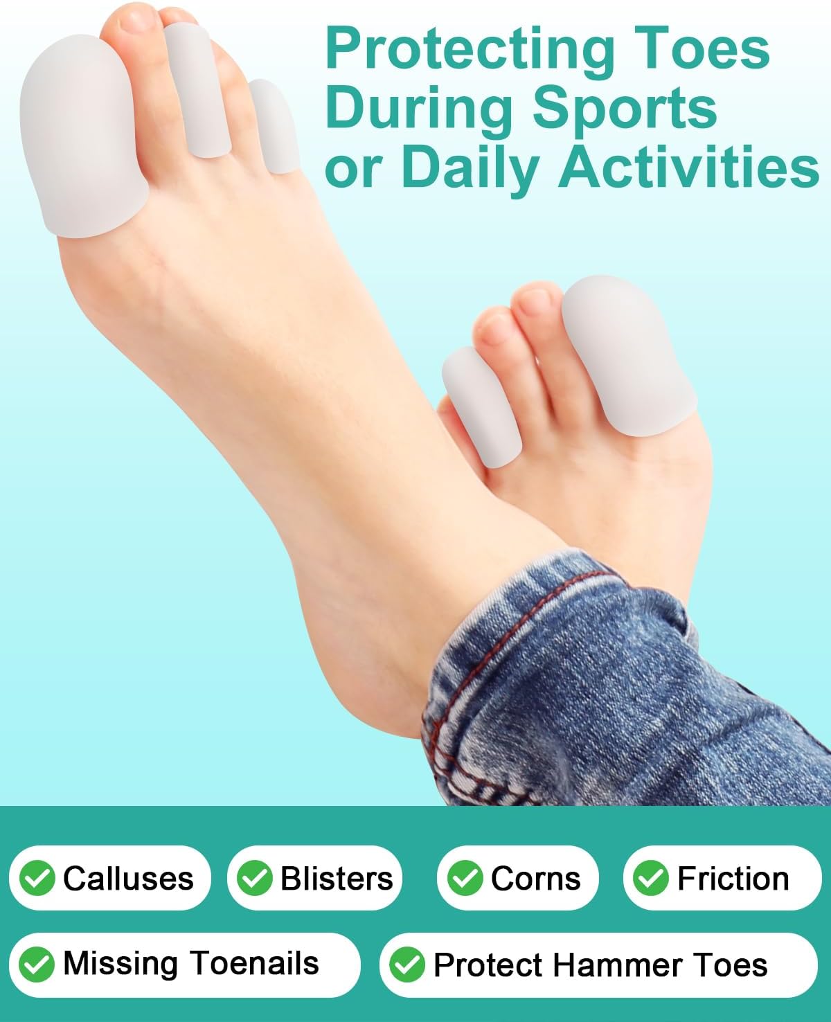 16-Pack Silicone Toe Protectors and Caps, Gel Toe Covers Bandage Sleeves for Women & Men Pain Relief, Cushion Pads for Corns, Calluses, Blisters, Toenails Loss(Clear, Mixed Sizes, 4L+8M+4S)