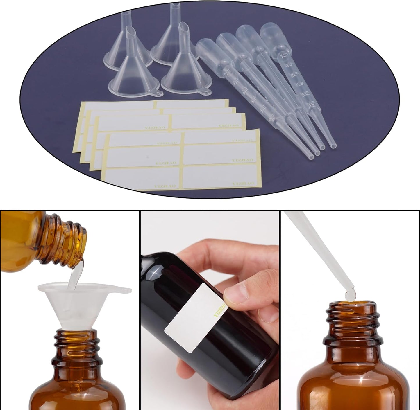 YIZHAO Black Glass Spray Bottles 1oz, with Small Fine Mist Spray, Metal Cap, Refillable for Essential Oil,Travel,Cleaning,Perfume,Aromatherapy,Makeup – 24 Pcs