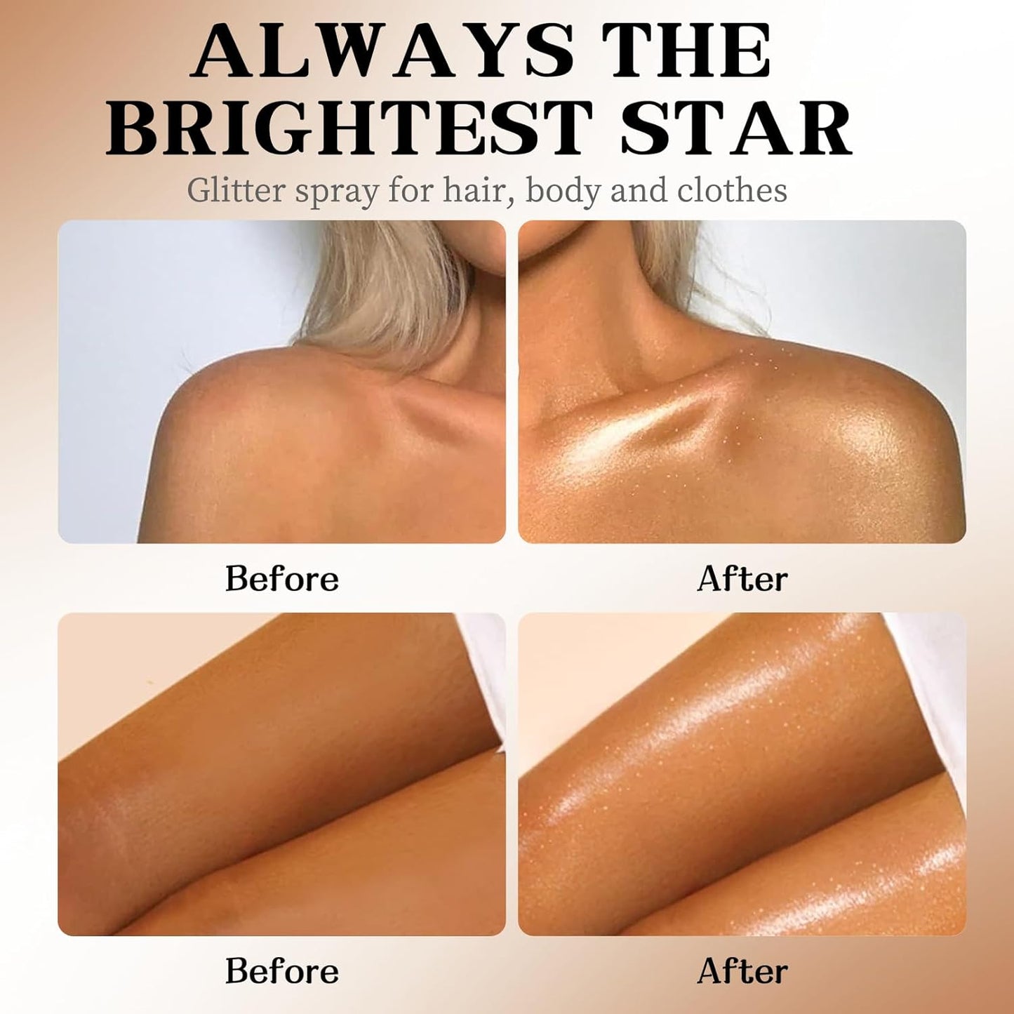 Glitter Spray for Hair and Body, Glitter Body Spray, Quick-Drying Waterproofing Body Shimmer Suitable for Festival Rave (Bronze, 2.6 fl oz)