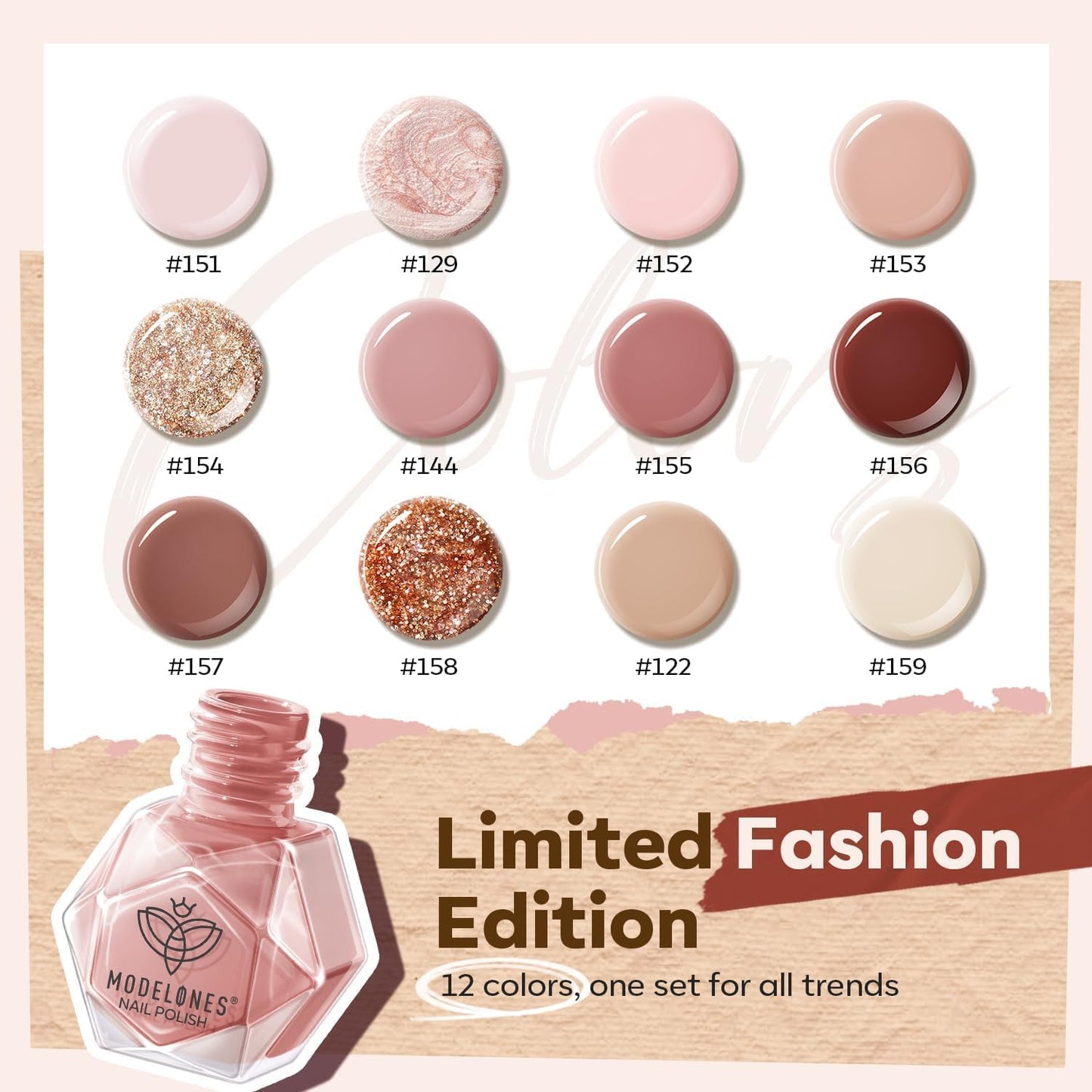 modelones Nail Polish Set 12 Colors Nude Brown Fall Nail Polish Set Champagne Gold Glitter Nail Polish Neutral Nude Pink Shimmer Fall Winter Brown Nail Gifts for Women Girl DIY Salon Home Manicure