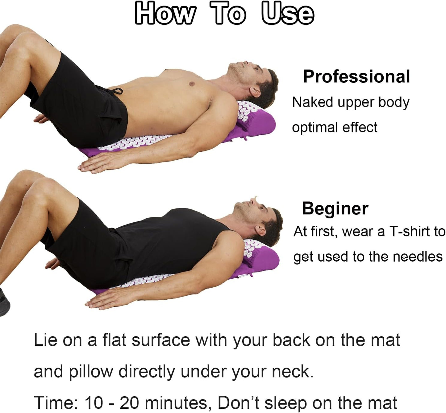 XiaoMaGe Acupressure Mat and Pillow Set with Bag - Large Size 28.7 X 16.5 inch Acupuncture Mat for Neck & Back Pain, Muscle Relaxation Stress Relief, Sciatica Pain Relief Pillow (Purple)