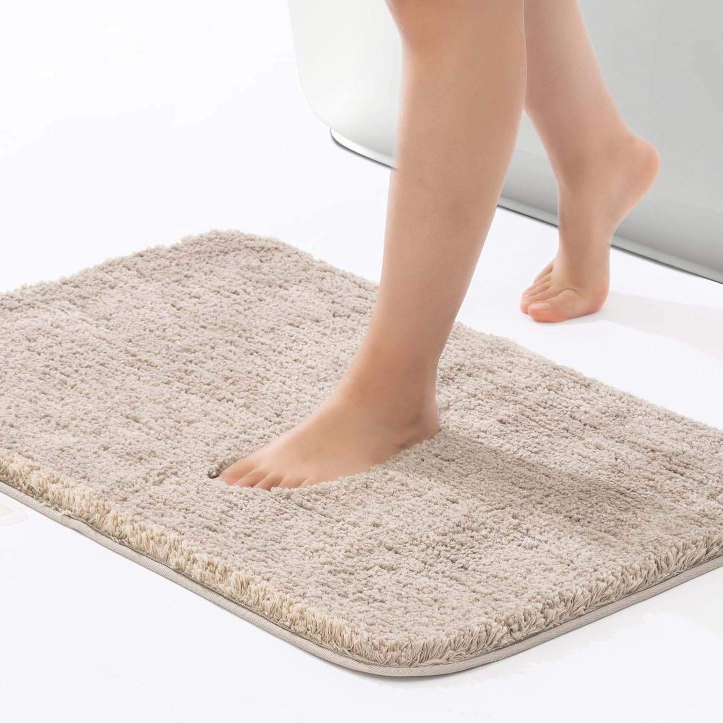 ROSMARUS Shaggy Bath Rugs for Bathroom Non Slip 24" X 36", Water Absorbent Bath Mat, Soft Shower Mat for Floor & Tub, Fluffy Plush Machine Washable, Beige