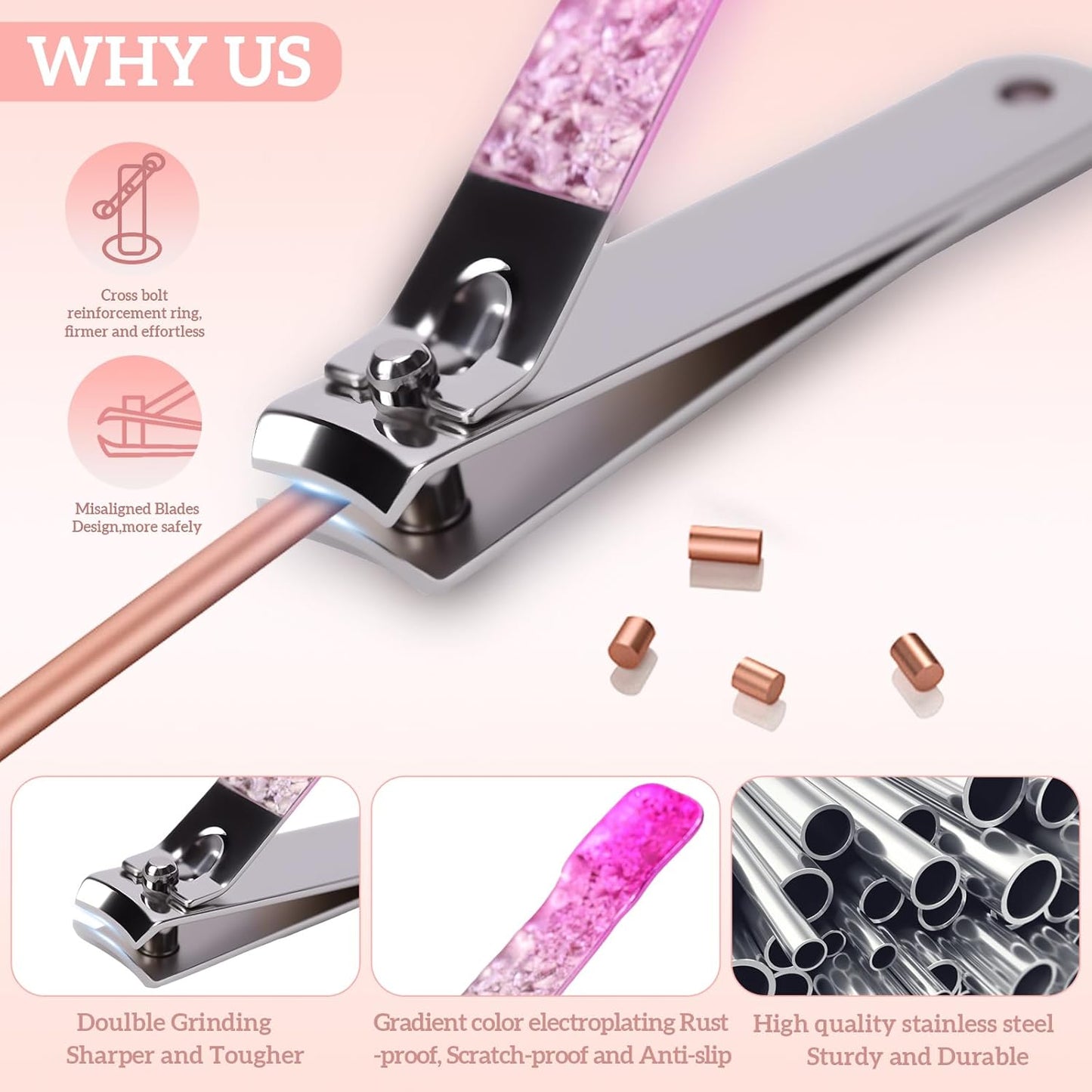 Nail Clippers Set 7 in 1 Stainless Steel, Colorful Manicure Kit Scissors Pedicure Tools Kit with Luxurious Travel Case- Portable Travel Grooming Kit Gift for Women