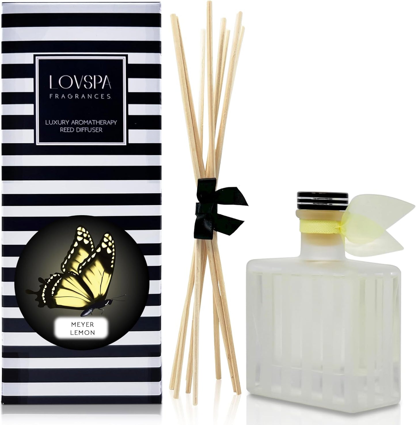 LOVSPA Reed Diffuser Set, Meyer Lemon Scented Oil Diffuser with Sticks, Home Fragrance Accessories for Bathroom Shelf Decor, Aroma Diffusers for Home or Office Desk, USA Made