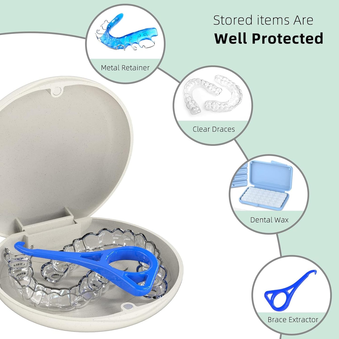 Slim Aligner Case with Night Guard, Premium Retainer Mouth Guards Travel Case-Ivory