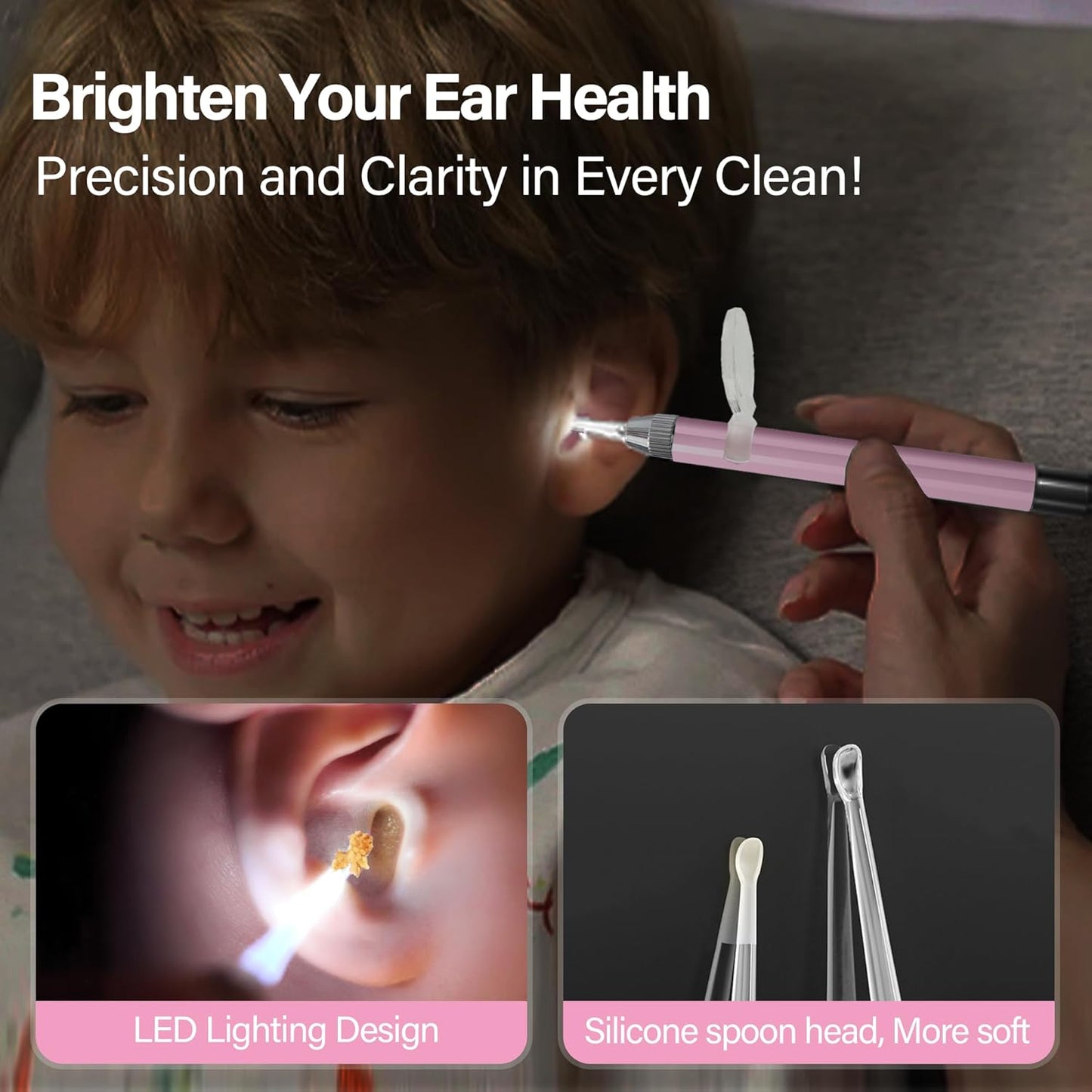 15 Pack Ear Wax Removal Tool Kit with Light - LED Ear Cleaning Kit, Ear Wax Removal for Kids and Adults, Ear Cleaning Tool, Ear Picker Spoon & Ear Tweezers & Spiral Spring Ear Spoon Pink