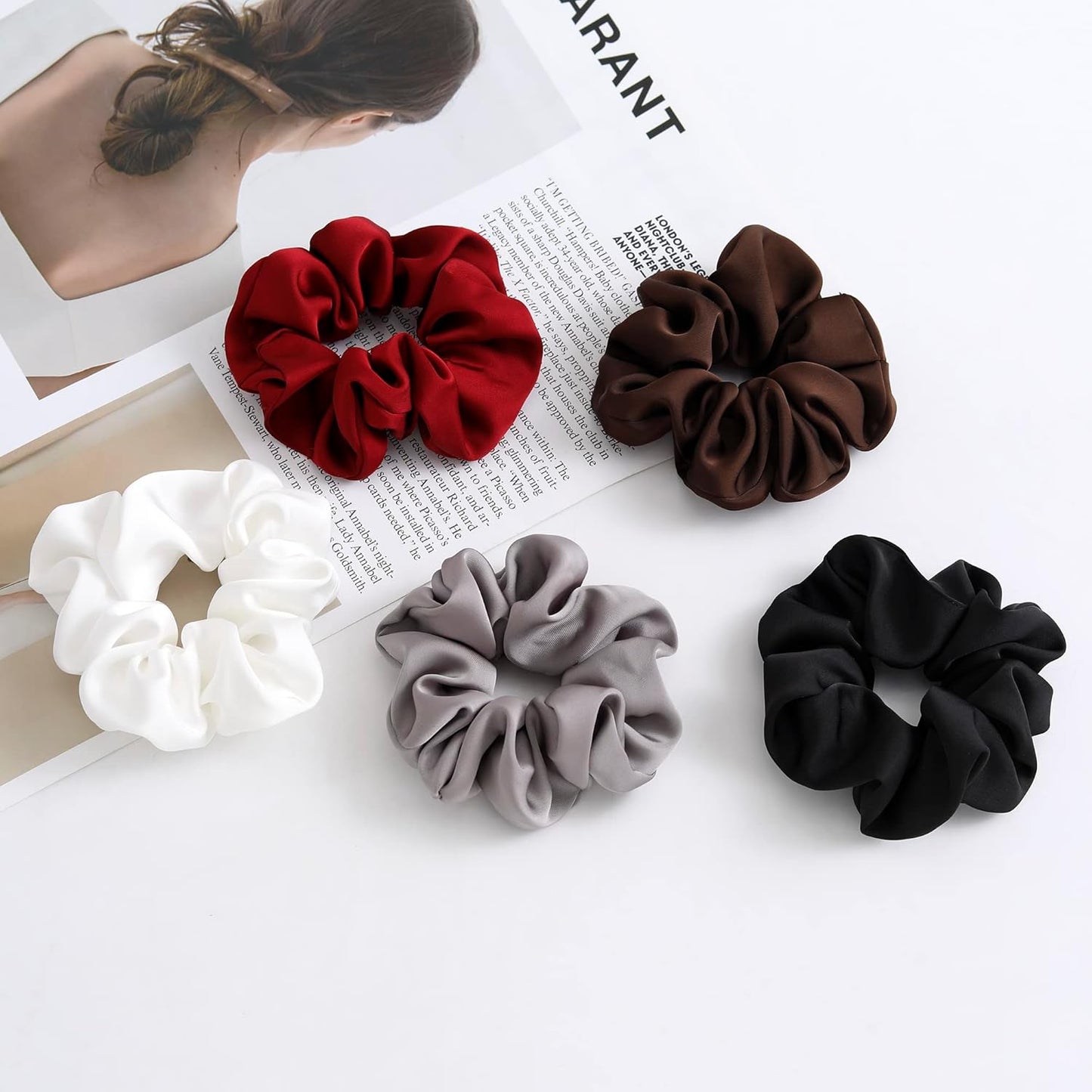 Big Silk Scrunchies for Women,Better than Satin,Silky Soft Scrunchie for Bun Luxurious Ponytail Holders Elastic Hair Ties No Damage (Black White Silver Red Brown)