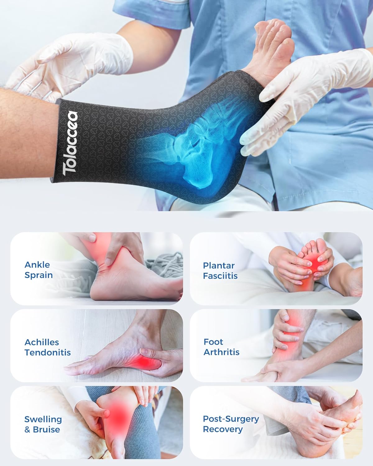 Tolaccea Ankle Ice Pack Wrap PRO for Injuries, Foot Ice Pack for Hot and Cold Therapy, Flexible Cold Pack for Plantar Fasciitis,Swelling,Sprained, ColdFocus for More Cooling Large (Pack of 1)