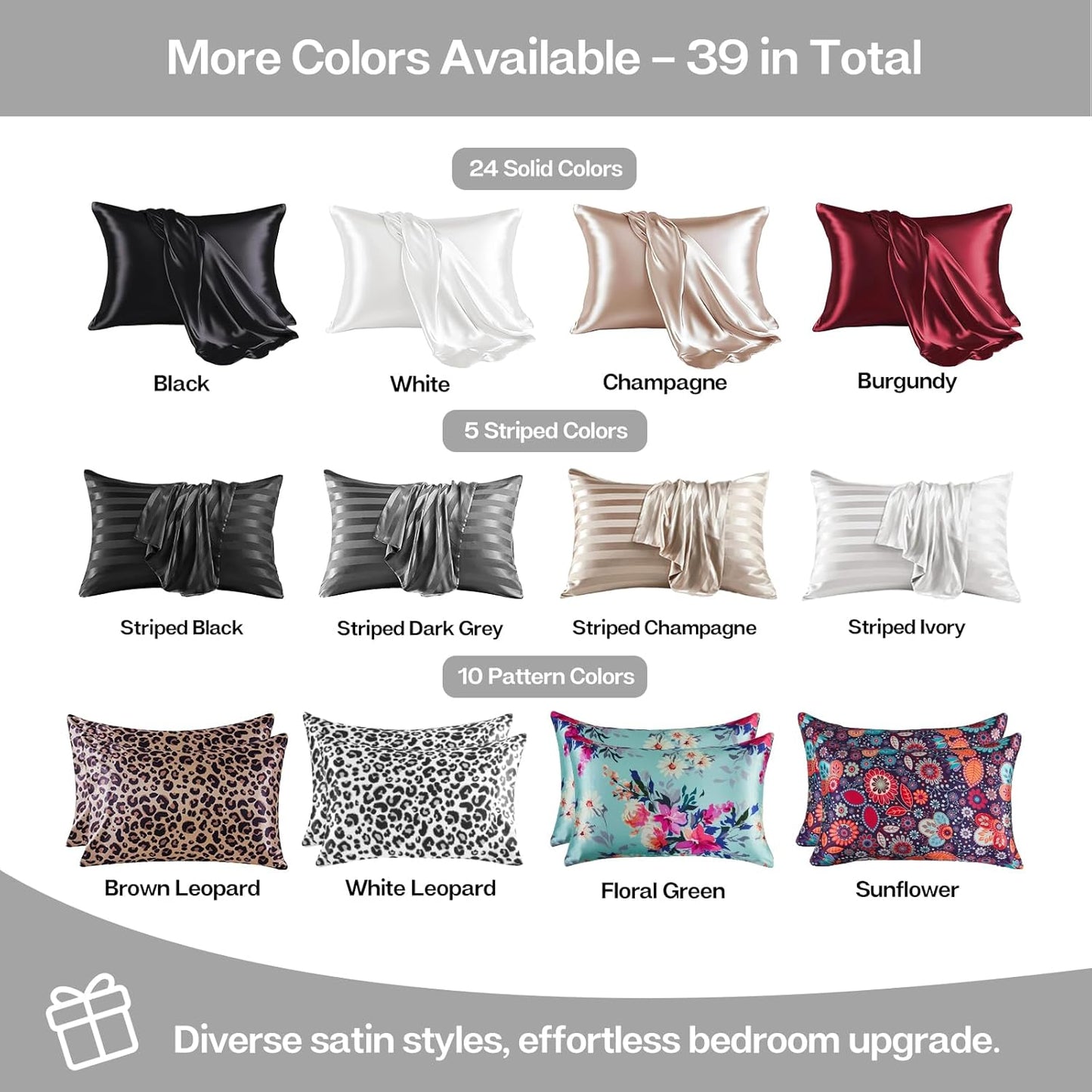 MR&HM Satin Pillowcase for Hair and Skin, Silk Satin Pillowcase 2 Pack, King Size Pillow Cases Set of 2, Silky Pillow Cover with Envelope Closure (20x40, Silver Grey)