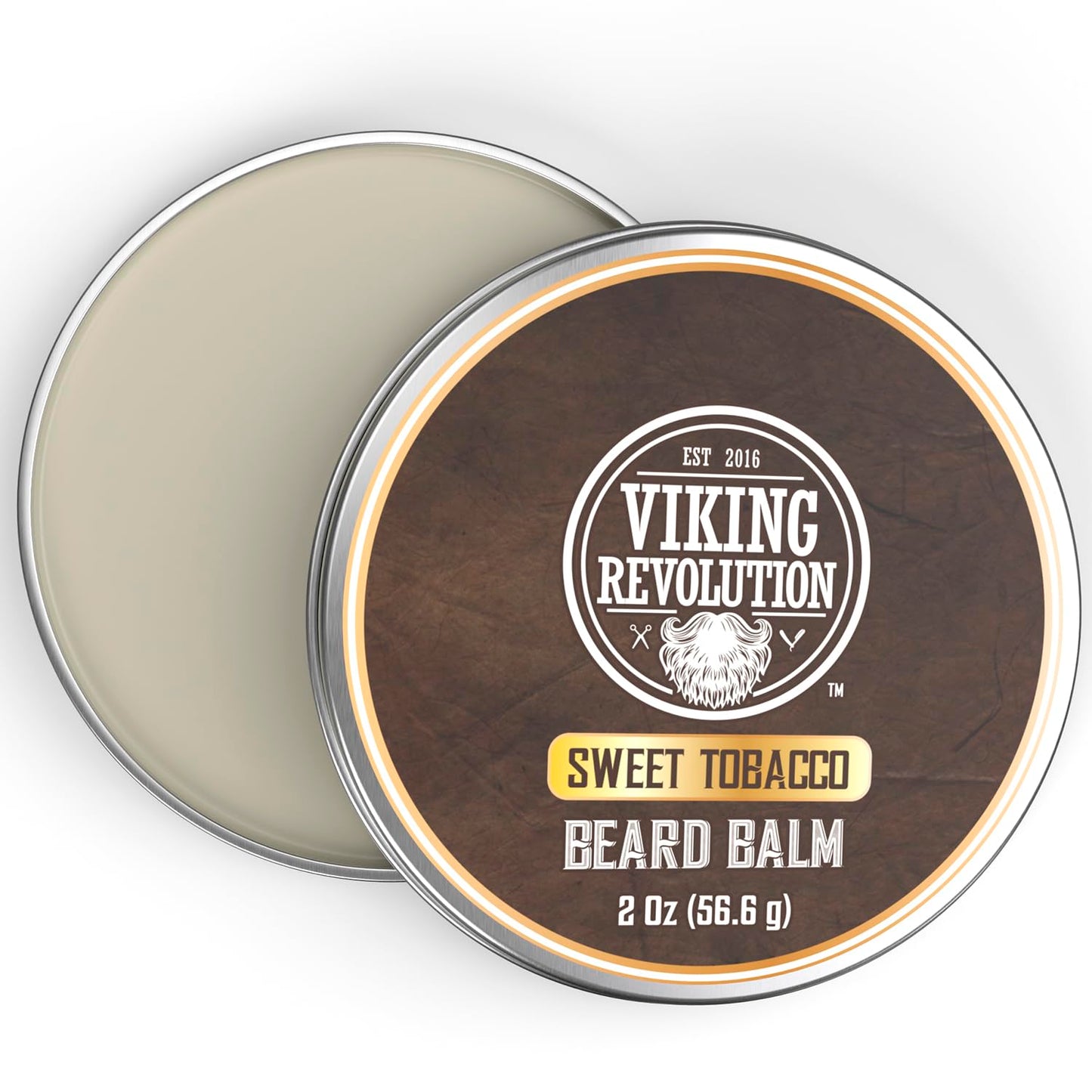 Viking Revolution Sweet Tobacco Beard Balm - Tobacco Scented Beard Butter with Argan Oil & Jojoba Oil - Softens and Moisturizes Beards for Men (2oz, 1 Pack)