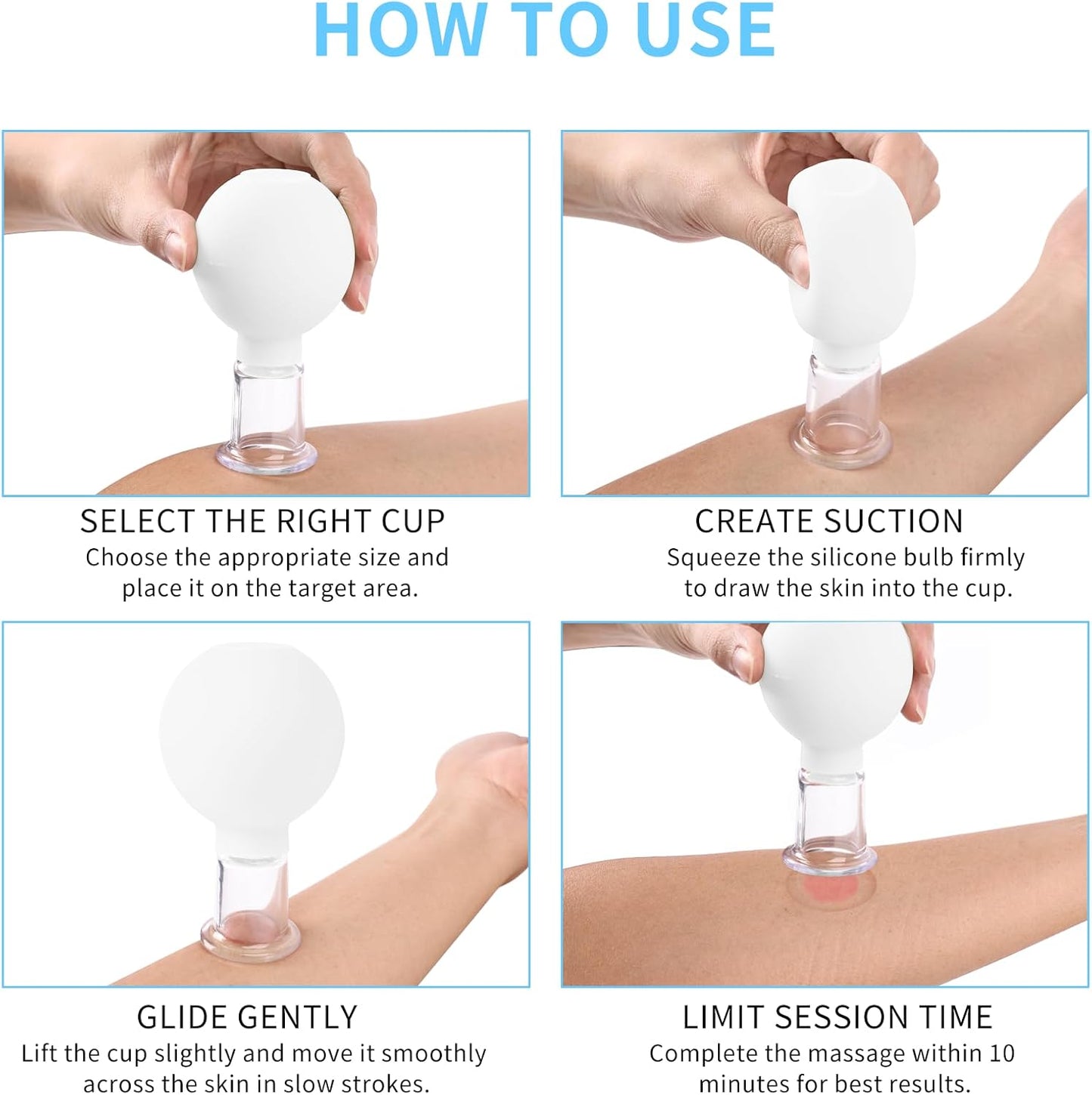 Meifuly Facial Cupping Set, 4 PCS Silicone Vacuum Suction Face Massage Cups, Skin Tightening Kit for Eyes, Face and Body (White)