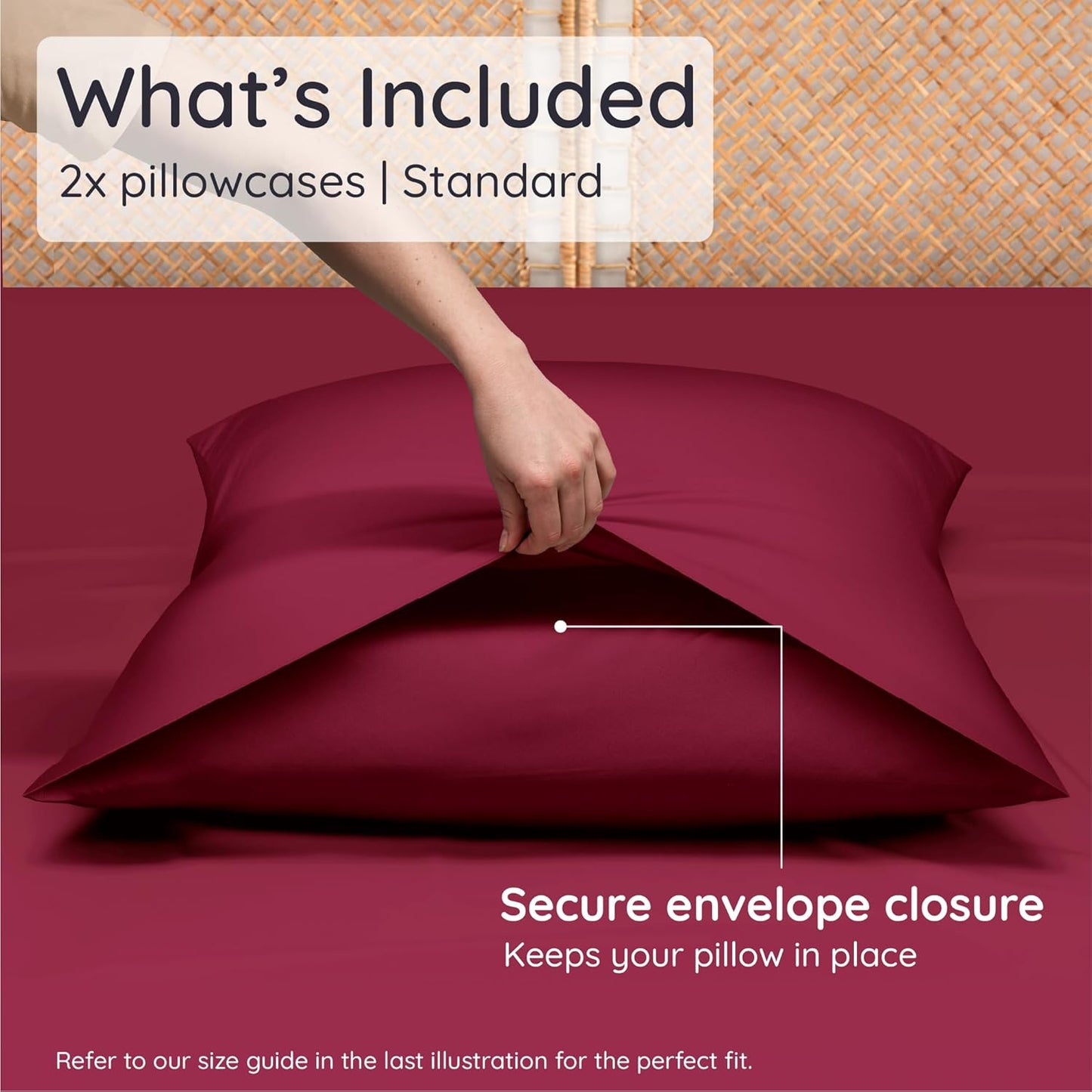 Bambaw 100% Viscose Derived from Bamboo Pillowcases Standard Size – Set of 2 Cooling Pillow Cases for Hot Sleepers with Envelope Closure, Breathable & Super Soft Pillow Cases Standard Size (Burgundy)