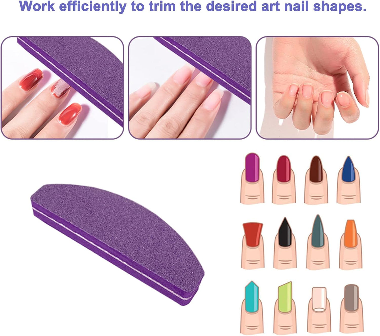20 PCs Nail Buffers, Double Sided Nail Files Buffer Blocks 100/180 Grit Portable Washable Sanding Buffing File Arc Shape (Purple)