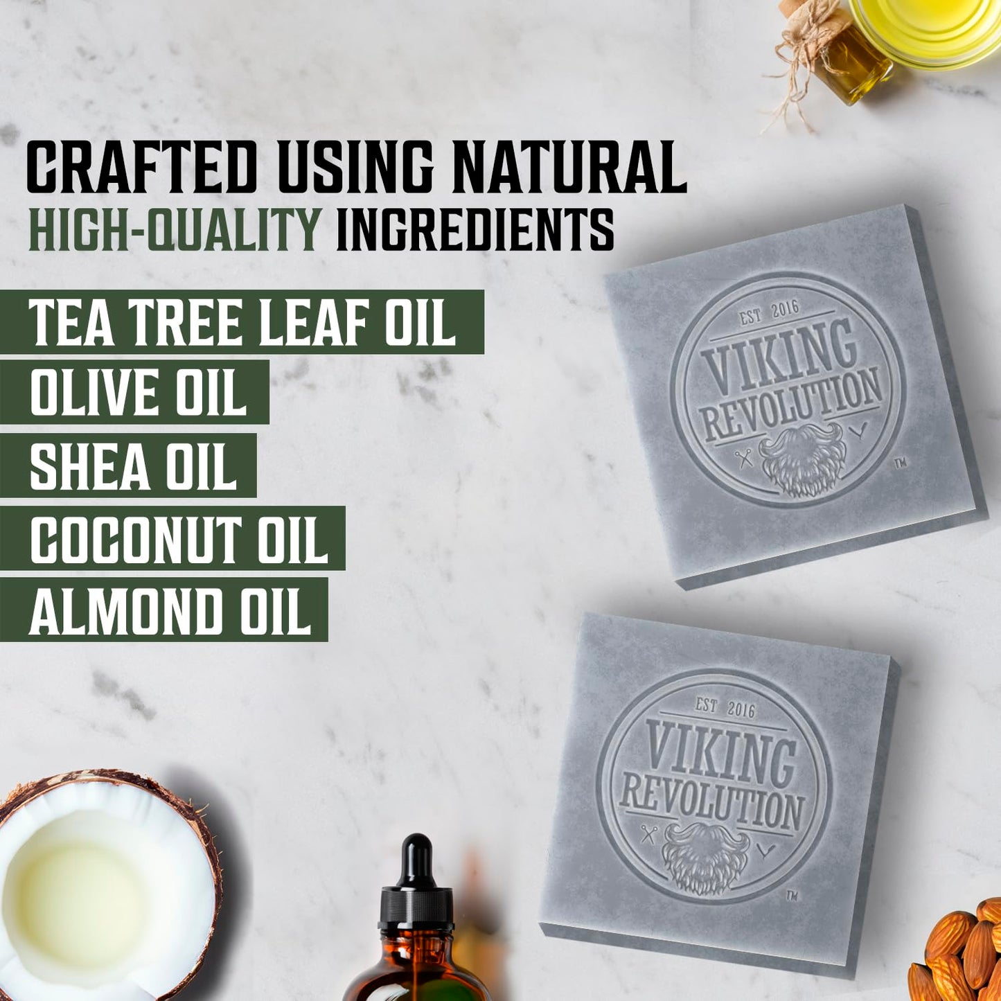 Viking Revolution Tea Tree Natural Soap for Men - Mens Soap Bar with Essential Oils Cold Pressed Bar Soap for Men - Nourishing Mens Bar Soap with Coconut Oil, Shea Oil, Almond Oil (2 Pack)