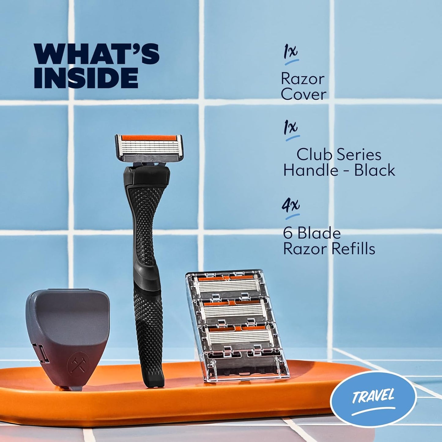 Dollar Shave Club | Travel Shave Set | 4 Extra Close Refill Cartridges, 1 Handle, 1 Razor Cover