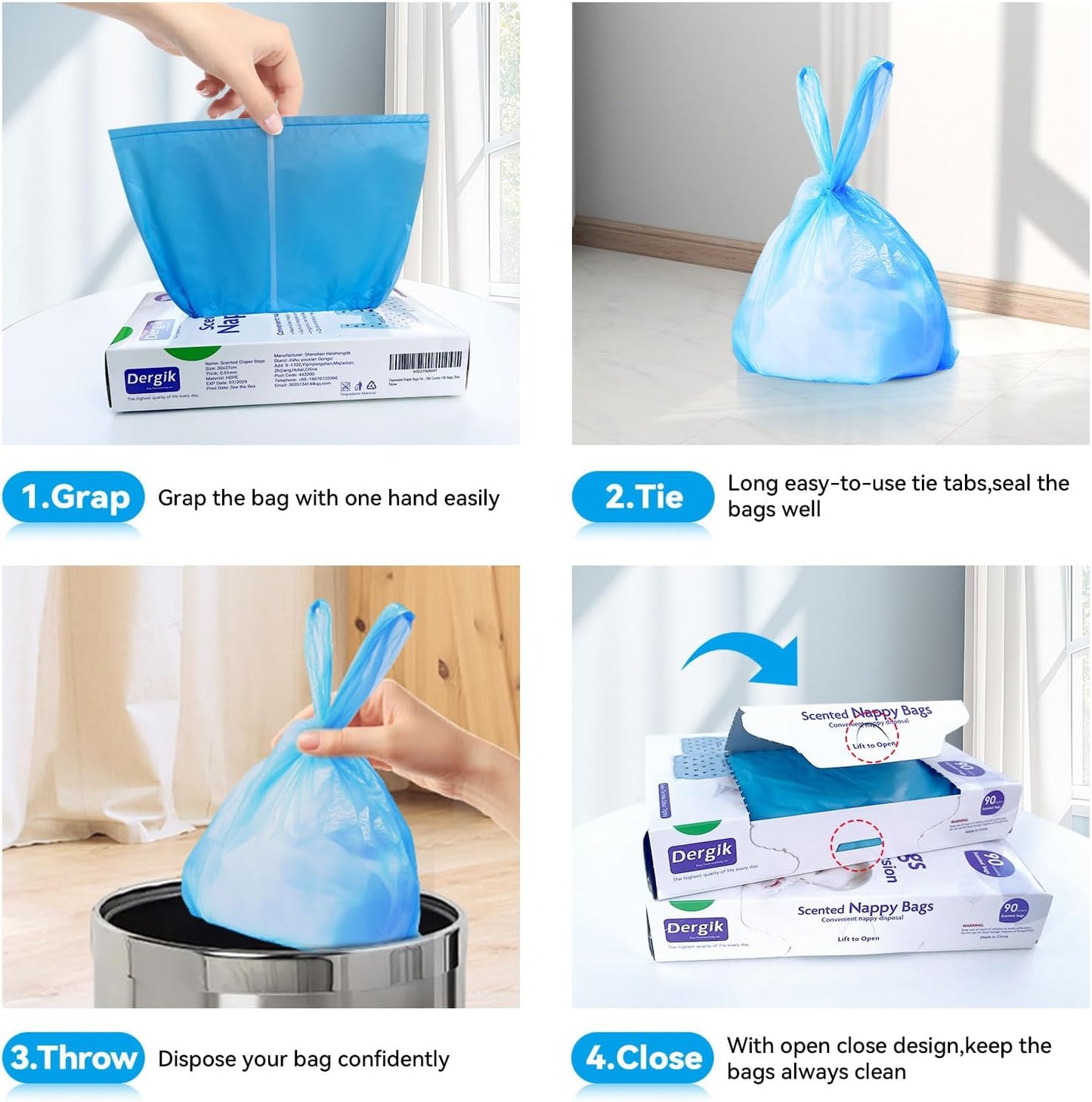 Personal Care Sanitary Disposal Bags (90 counts), Scented | for Sanitary Tampons, Pads, Liners, Wipes,Women Period Disposal | No Mess, Odor-Reducing,Hygiene Bags, Blue