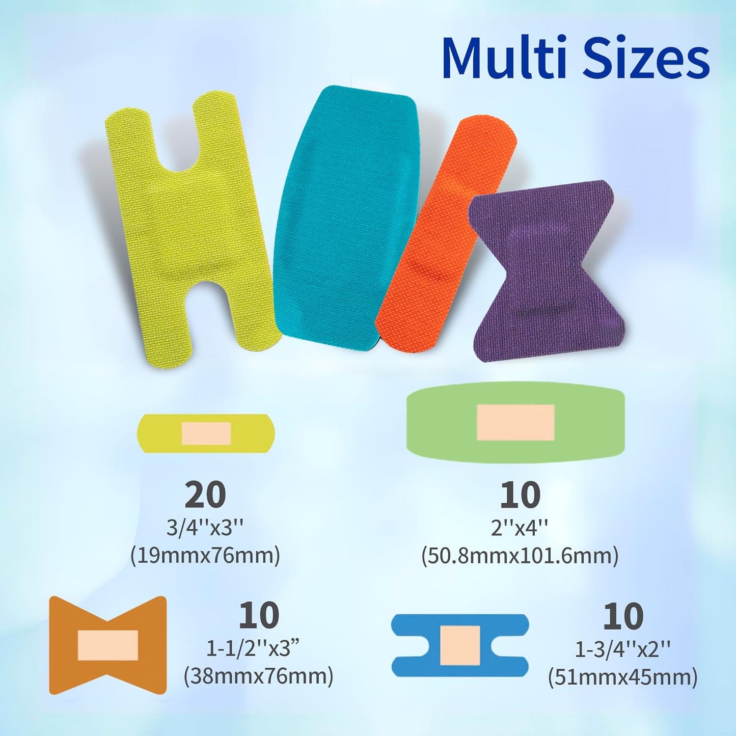 Flexible Fabric Bandages with Non-Stick Pad, Latex Free, Rainbow Colors Adhesive Bandage First Aid Wound Care for Cuts, Scrapes, Blisters, Assorted Sizes, 50 Count