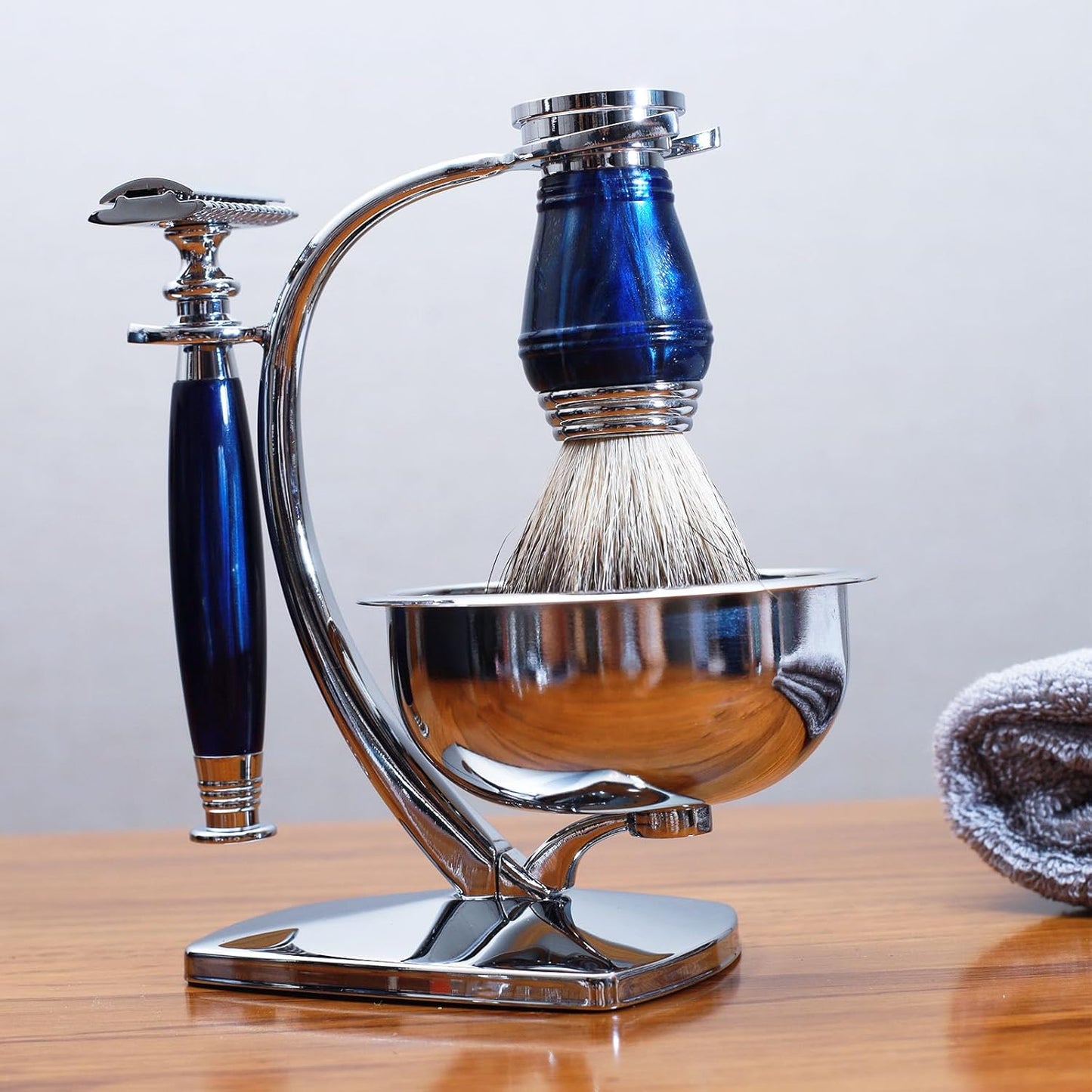 Premium Wet Manual Double Edge Safety Razor Shaving Set with 10 Original Blades, Shave Brush, Stainless Steel Soap Bowl, Barbershop Grooming Shaver Set for Men