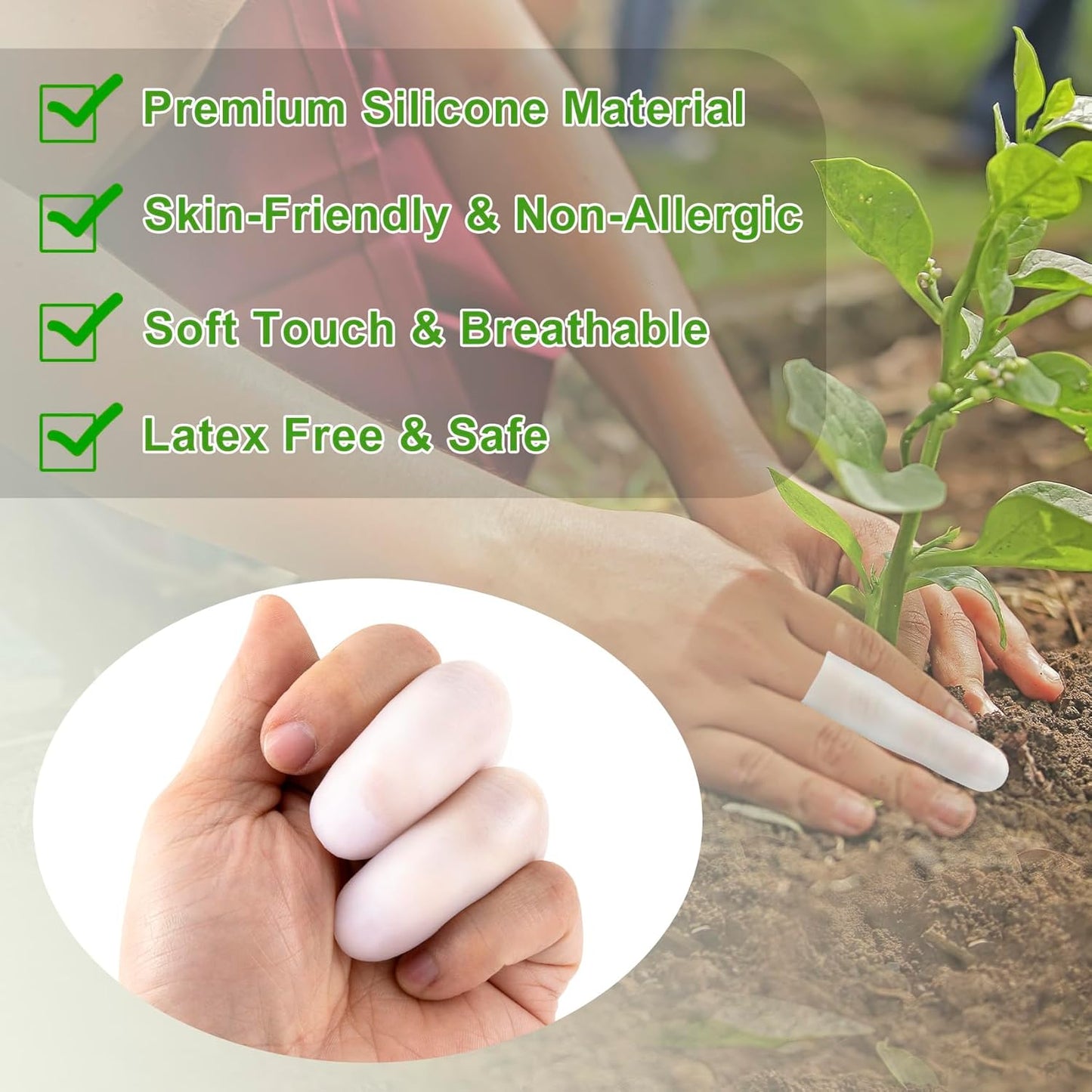 ANCIRS 10pcs Gel Finger Support Protector Caps Gloves, Gel Finger Cots/Covers, Silicone Fingertips for Hands Cracking, Eczema Skin, Trigger Finger Arthritis Pain Relief (Large, White)