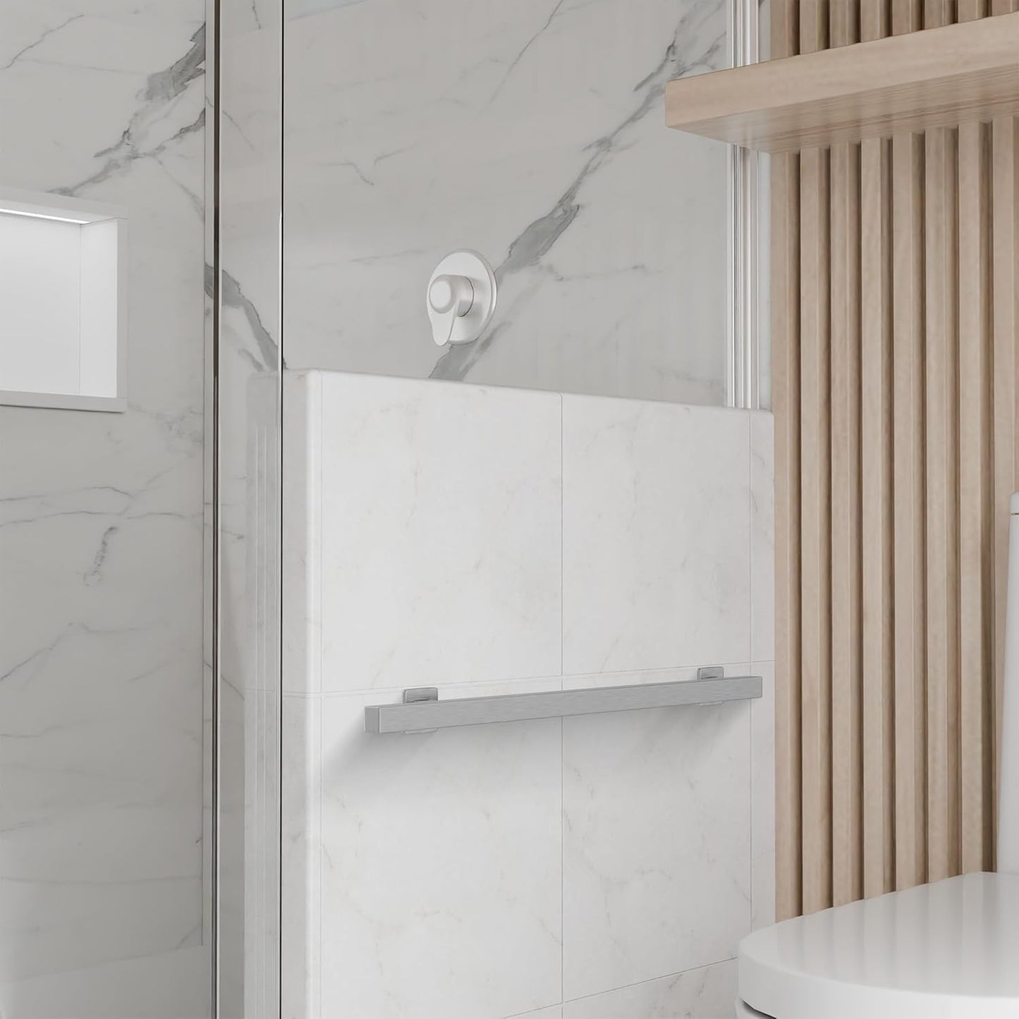 Brixwell Straight Square Grab Bar Stainless Steel Material, Brushed Stainless Steel Finish, 31-1/2" Length, 24" Hole Spacing, Tubular 1-1/4" Diameter, Included Cover Flanges and Mounting Hardware