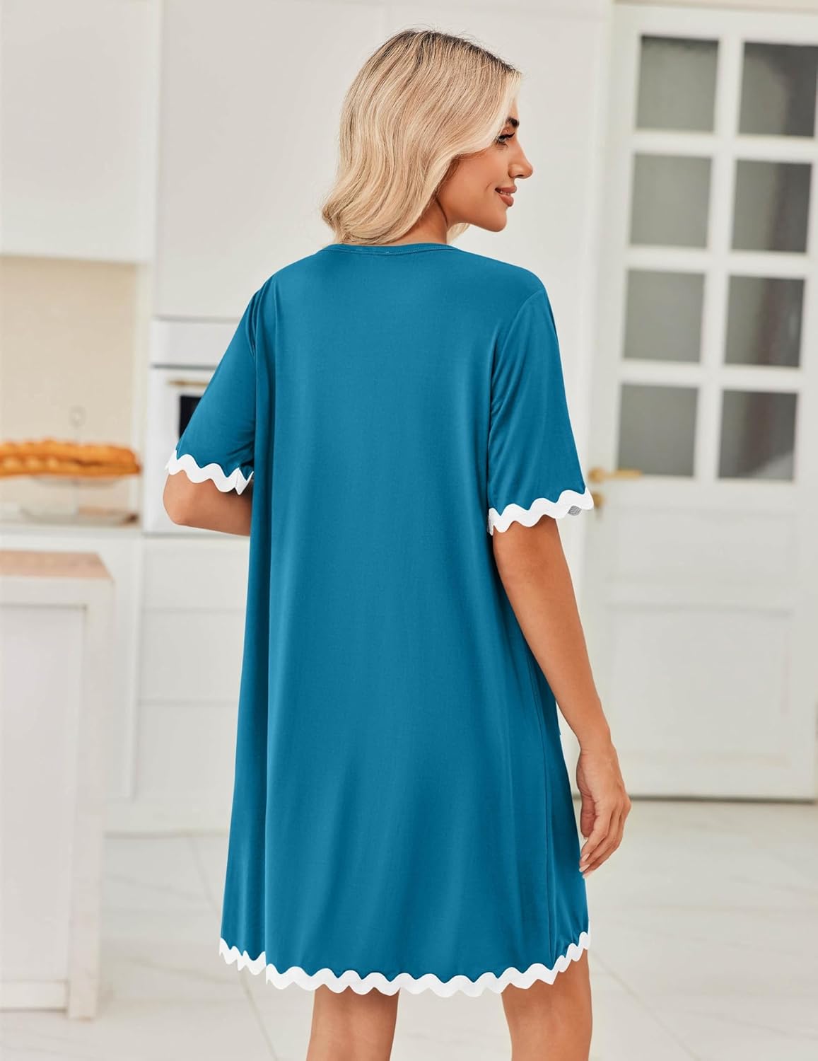 Ekouaer Women Zip Up Robe Lightweight Housecoats with Pockets Knee Length Short Bathrobes Soft Nightgown S-3XL