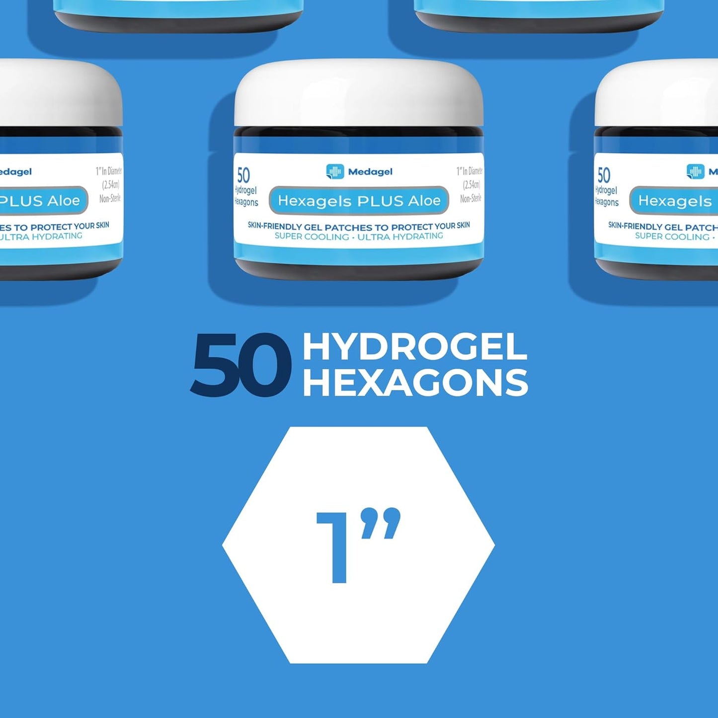 Hexagels Plus Aloe Vera - Advanced Healing Hydrogel Pads for Blister Prevention & Soothing Burn Care - Foot, Heel, Toe, & Ankle Protection, Pack of 50, 1-Inch Patches, Original Formula