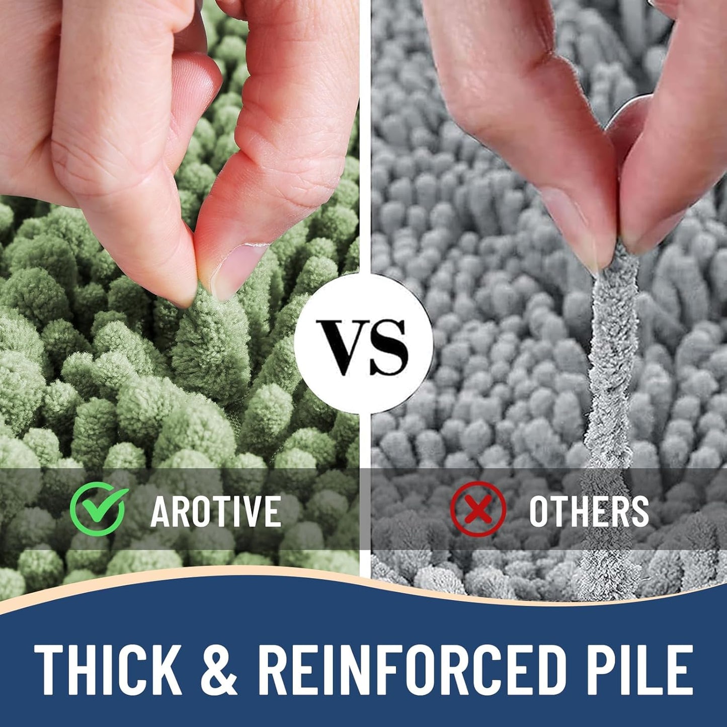 Arotive Luxury Chenille Bathroom Rug Mat, Extra Soft Thick Absorbent Shaggy Bath Rugs, Non-Slip Machine Wash Dry, Plush Bath Mats for Bathroom, Shower and Tub, 60x24, Sage Green