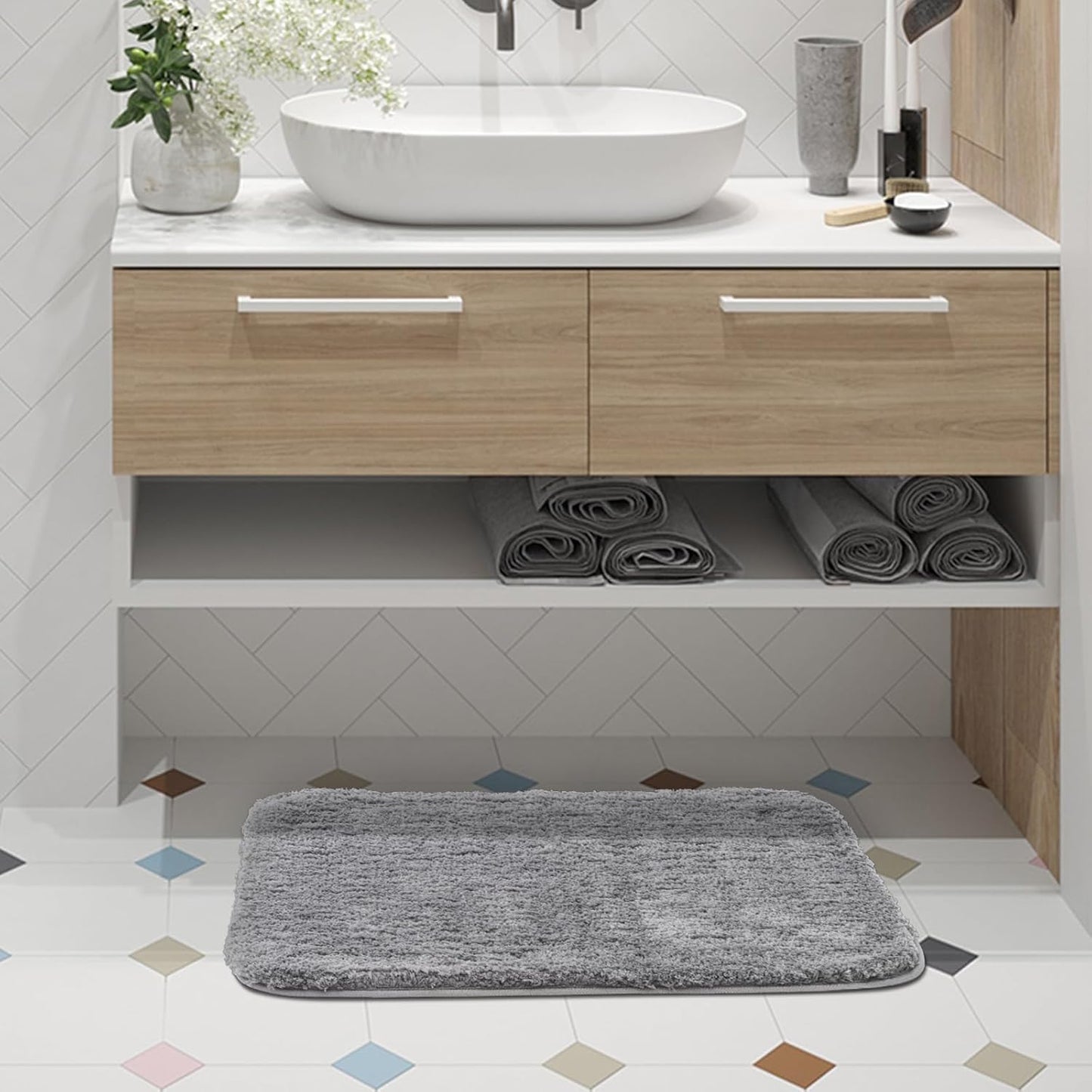 ROSMARUS Shaggy Bath Rug 1724 Gry