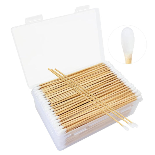 400 Count Round Tip Cotton Swabs, 6-Inch Bamboo Sticks, Lint-Free, for Delicate Cleaning, Arts & Crafts, Pet Care, Audio Equipment Maintenance with Portable Storage Case